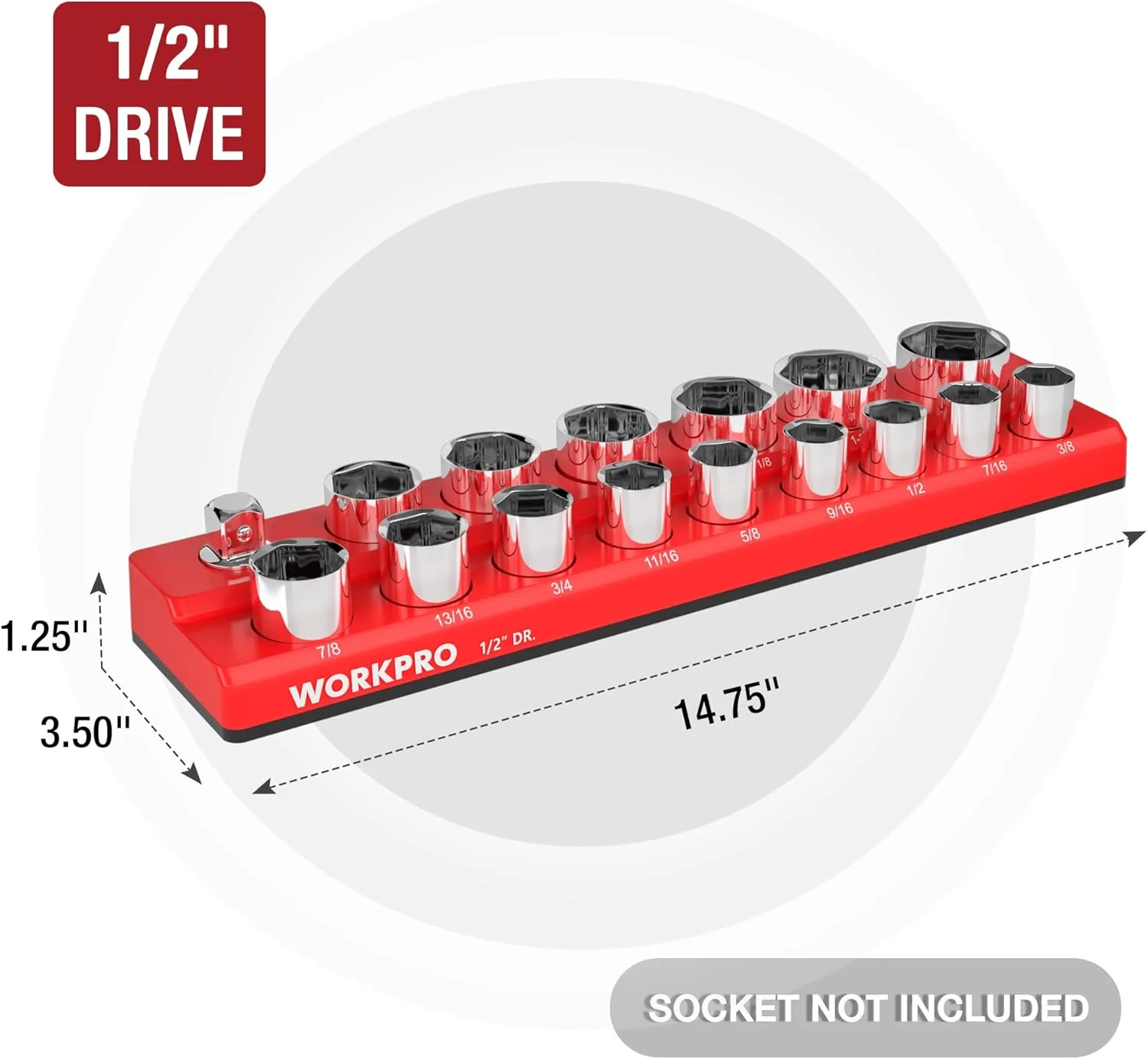 WORKPRO Magnetic 1/2-Inch SAE Socket Organizer - Holds 16 Standard & Deep Size Sockets - Image 3