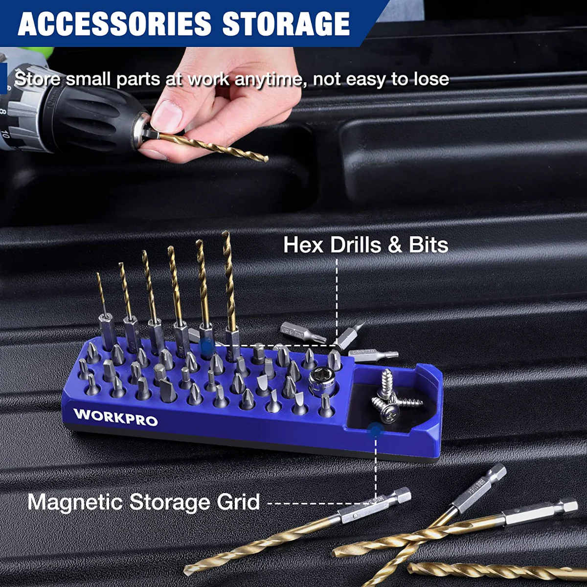 WORKPRO Magnetic Hex 39 Hole Screwdriver Drill Bit Organizer for 1/4 Inch Hex Bit & Drive Bit Adapter (Bits Not Included) - Image 11