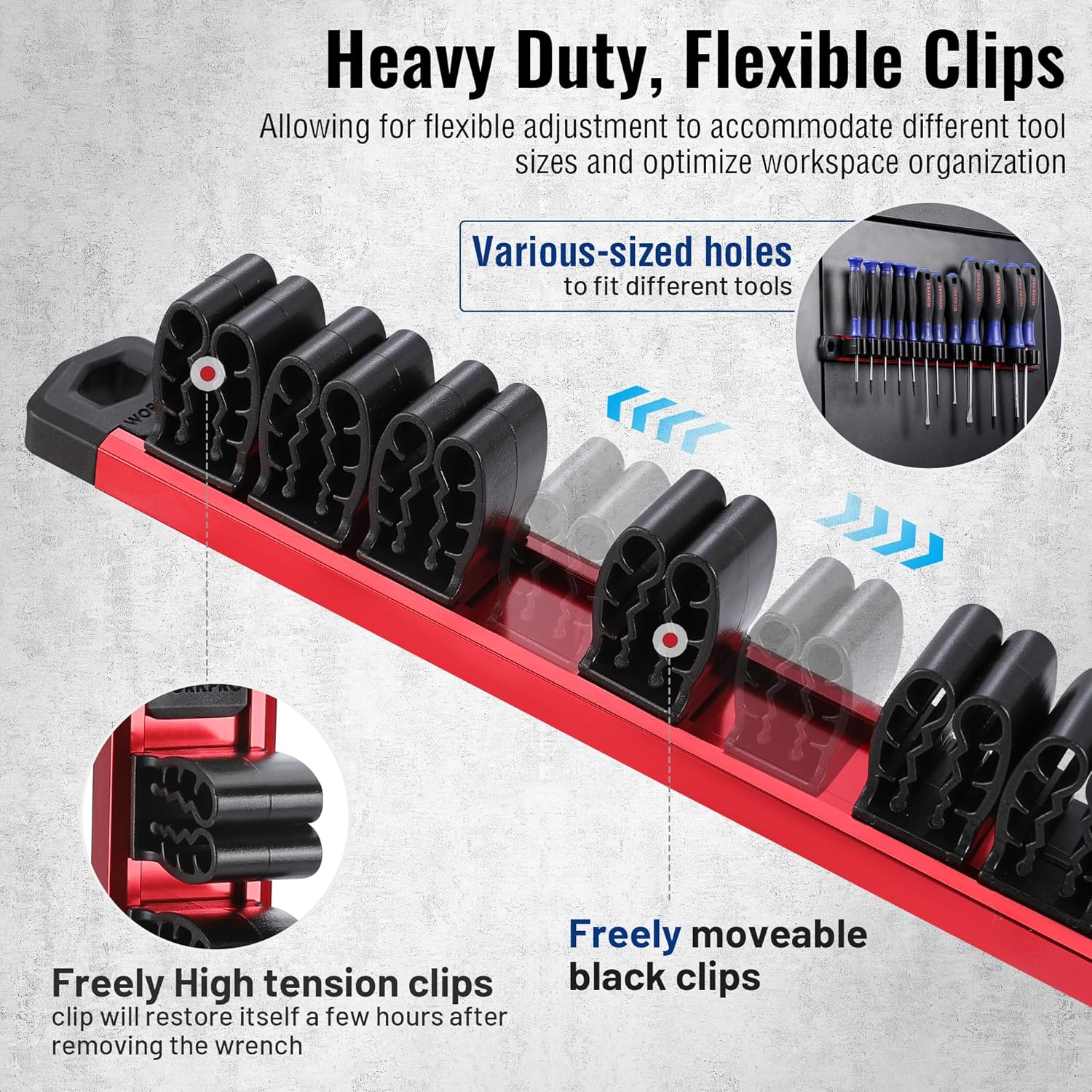 WORKPRO Magnetic Screwdriver Organizer and Wrench Organizer, Aluminum Rail Magnetic Tool Organizer, Tool Holder, Toolbox Organization, 12-Slot Screwdriver and Wrench Holder (Tools not Included) - Image 5
