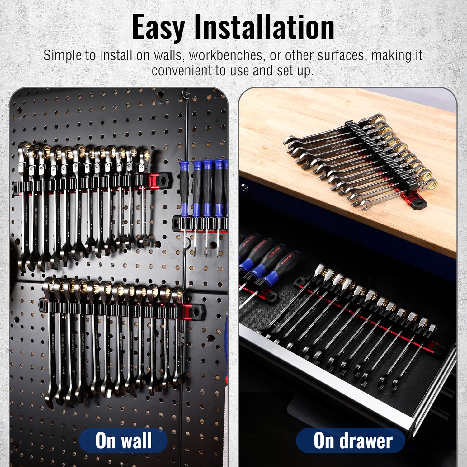 WORKPRO Magnetic Screwdriver Organizer and Wrench Organizer, Aluminum Rail Magnetic Tool Organizer, Tool Holder, Toolbox Organization, 12-Slot Screwdriver and Wrench Holder (Tools not Included) - Image 8