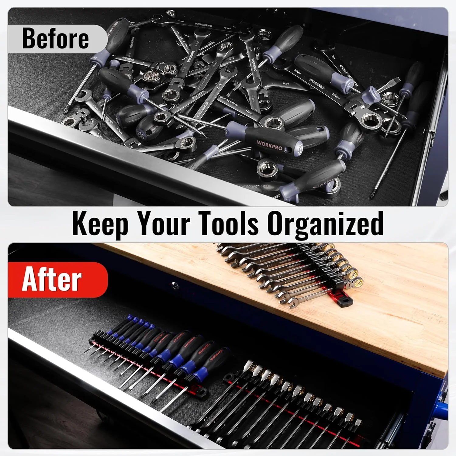 WORKPRO Magnetic Screwdriver Organizer and Wrench Organizer, Aluminum Rail Magnetic Tool Organizer, Tool Holder, Toolbox Organization, 24-Slot Screwdriver and Wrench Holder (Tools not Included) - Image 2