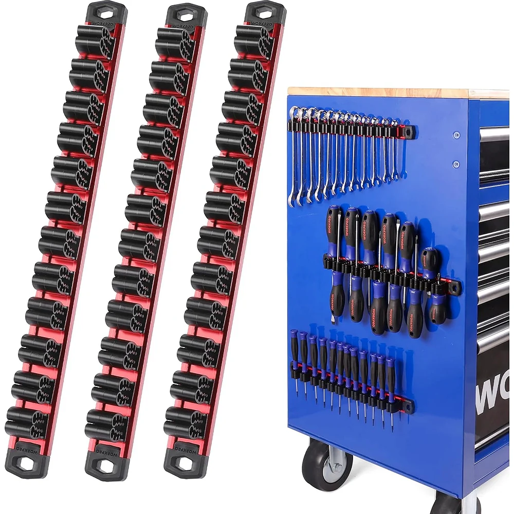 WORKPRO Magnetic Screwdriver Organizer and Wrench Organizer, Aluminum Rail Magnetic Tool Organizer, Tool Holder, Toolbox Organization, 36-Slot Screwdriver and Wrench Holder (Tools not Included)