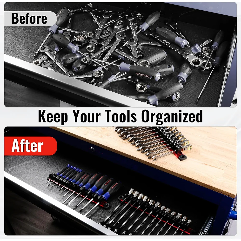 WORKPRO Magnetic Screwdriver Organizer and Wrench Organizer, Aluminum Rail Magnetic Tool Organizer, Tool Holder, Toolbox Organization, 36-Slot Screwdriver and Wrench Holder (Tools not Included) - Image 2