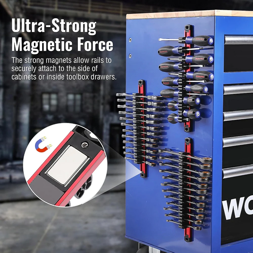 WORKPRO Magnetic Screwdriver Organizer and Wrench Organizer, Aluminum Rail Magnetic Tool Organizer, Tool Holder, Toolbox Organization, 36-Slot Screwdriver and Wrench Holder (Tools not Included) - Image 3