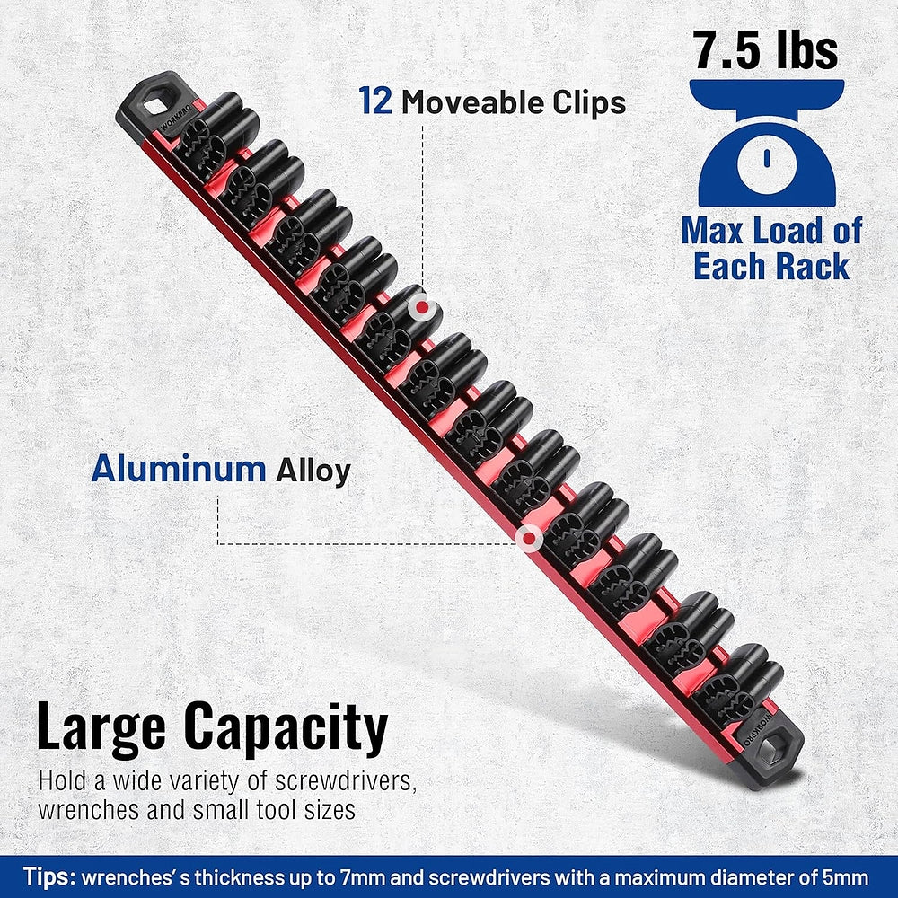 WORKPRO Magnetic Screwdriver Organizer and Wrench Organizer, Aluminum Rail Magnetic Tool Organizer, Tool Holder, Toolbox Organization, 36-Slot Screwdriver and Wrench Holder (Tools not Included) - Image 4