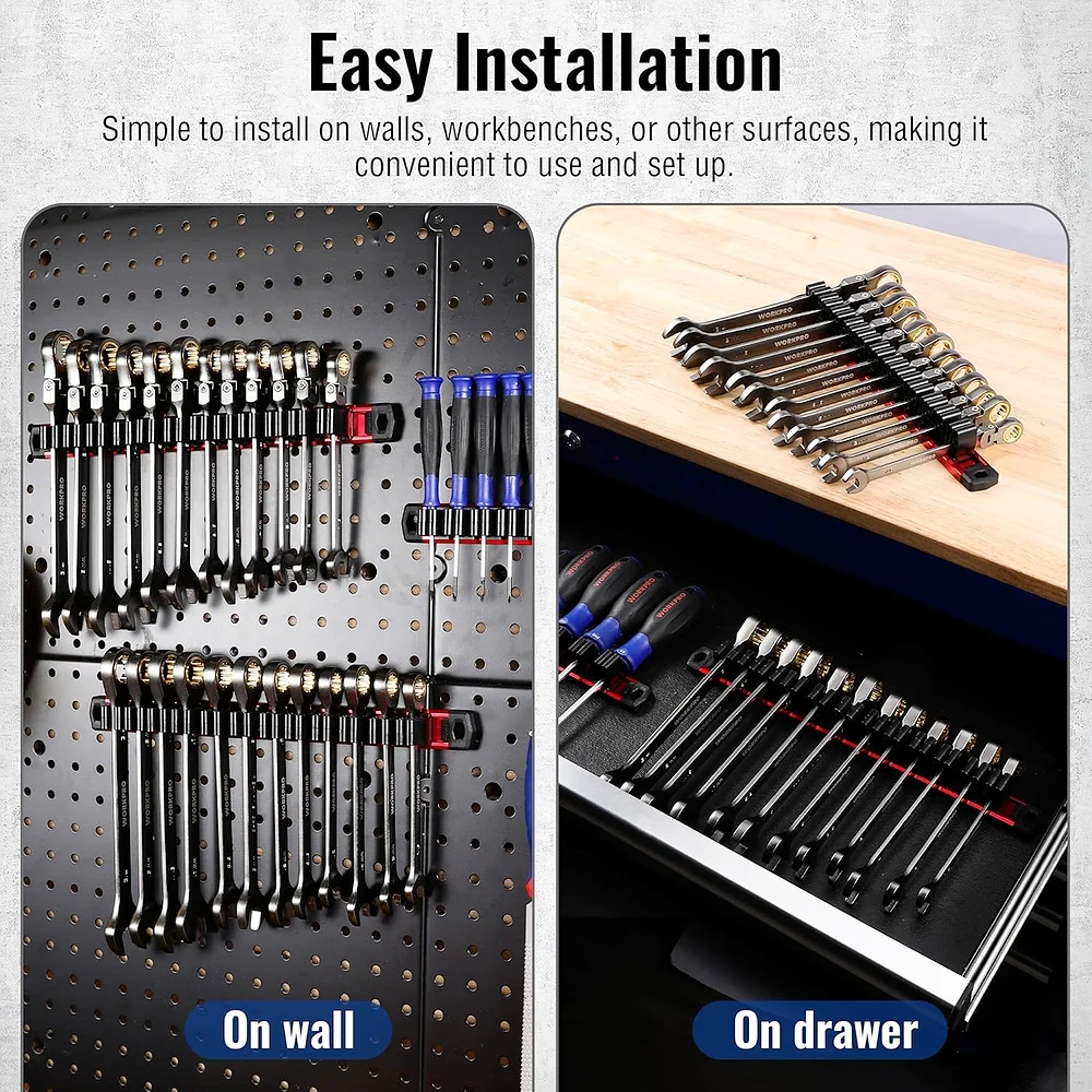 WORKPRO Magnetic Screwdriver Organizer and Wrench Organizer, Aluminum Rail Magnetic Tool Organizer, Tool Holder, Toolbox Organization, 36-Slot Screwdriver and Wrench Holder (Tools not Included) - Image 8