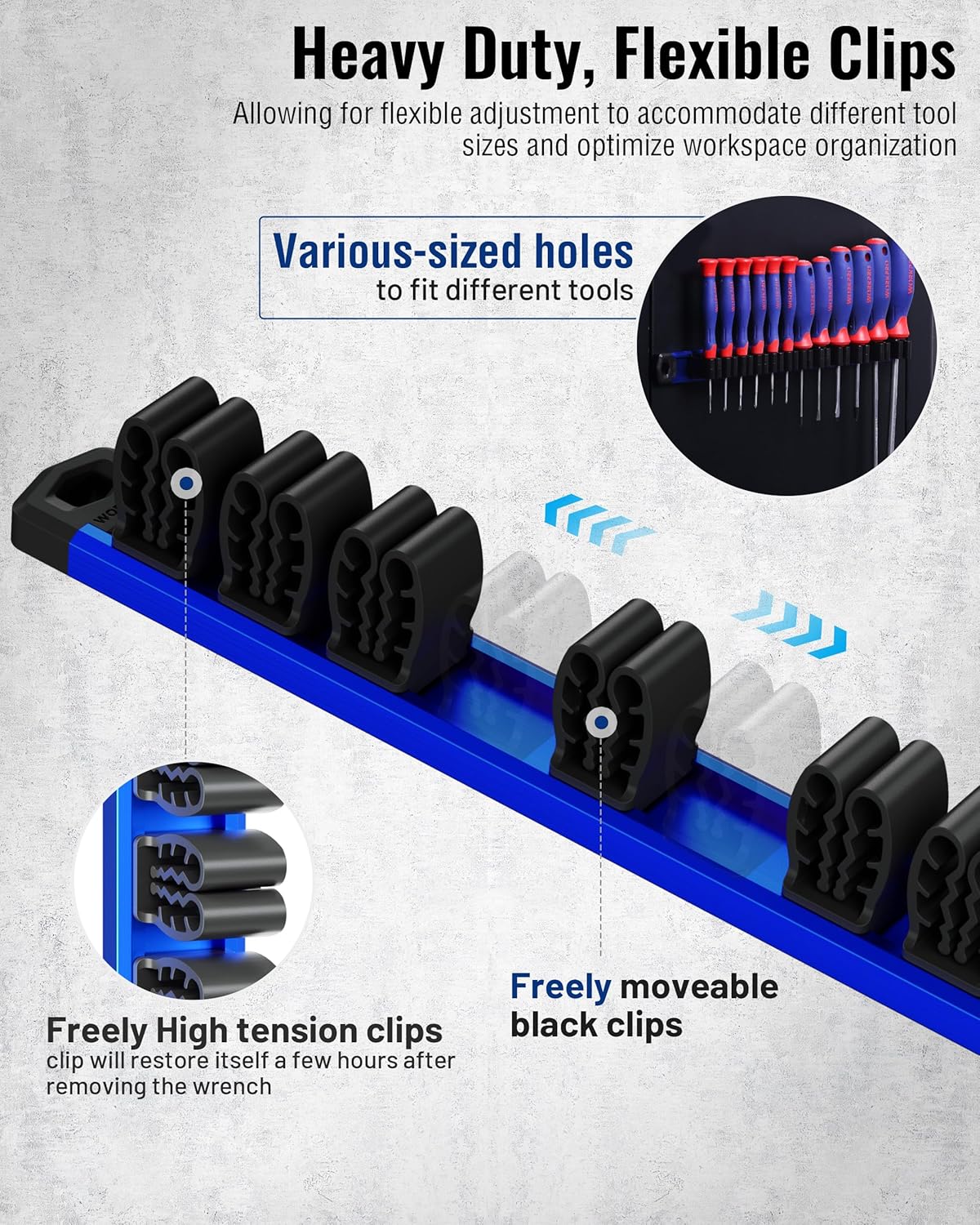 WORKPRO Magnetic Screwdriver Organizer and Wrench Organizer, Aluminum Rail Magnetic Tool Organizers, Tool Holder, Tool Box Organizers, 12-Slot Screwdriver and Wrench Holder (Tools not Included) - Image 4