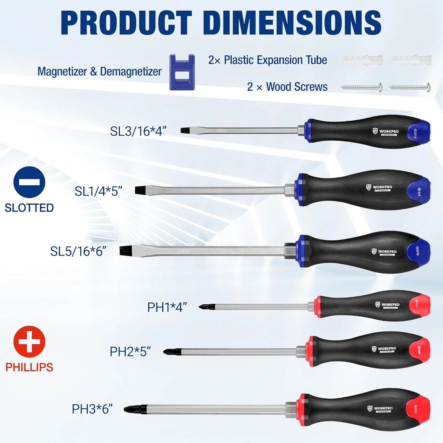 WORKPRO Magnetic Screwdriver Set 12-Piece, Go-Thru Screw Driver Set Kit with Wall Mount Rack, Includes Slotted & Phillips Screwdrivers, Magnetic Screwdriver with Magnetizer Demagnetizer Tools - Image 4