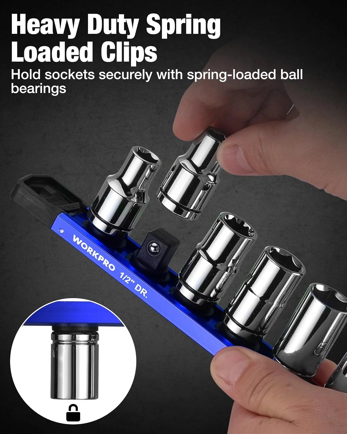 WORKPRO Magnetic Socket Organizer, 1/2" Drive Aluminum Alloy Socket Holder with 10PC Removable Socket Clips for Quick Customization, Socket Rail for Tool Box Drawer (Sockets Not Included) - Image 6