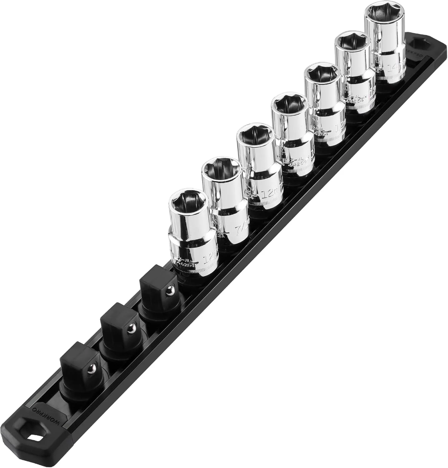 WORKPRO Magnetic Socket Organizer, 1/2-Inch Drive Aluminum Alloy Socket Rail, Heavy Duty Socket Holder, Socket Rack Kit 1/2-Inch x 10 Clips Black (Socket not Included) | ‎Magnetic Socket Rail, Rotatable & Moveable Clips - Image 9