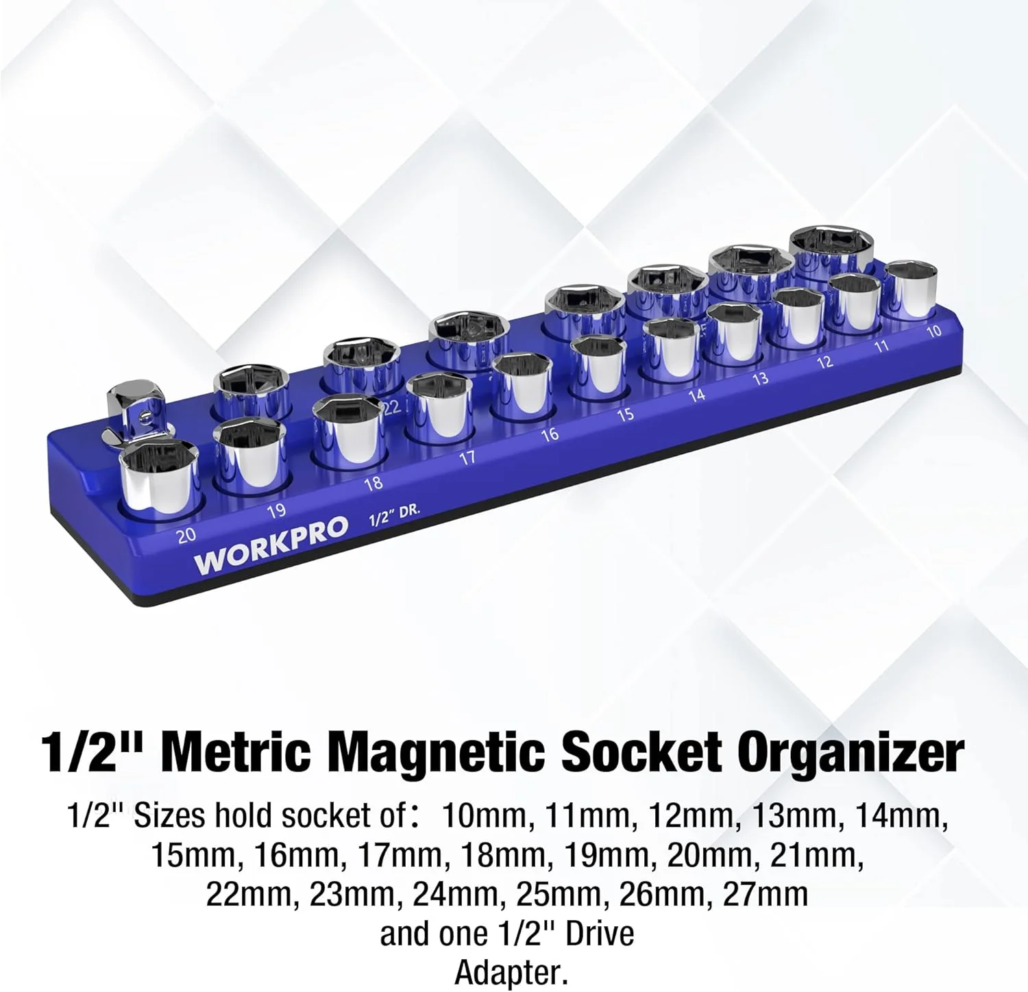 WORKPRO Magnetic Socket Organizer, 1/2-Inch Metric Socket Holder, Socket Trays Holds 19 Pieces Standard Size and Deep Size Sockets(Sockets not Included) - Image 2