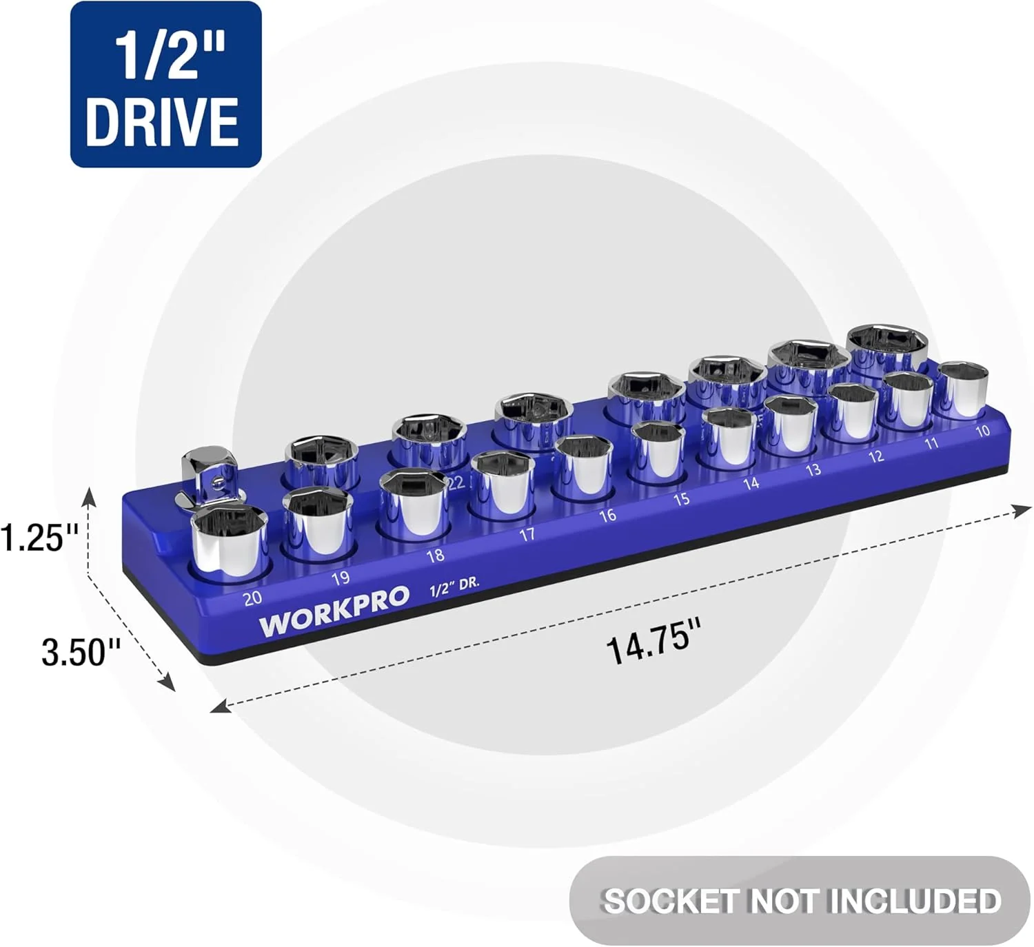 WORKPRO Magnetic Socket Organizer, 1/2-Inch Metric Socket Holder, Socket Trays Holds 19 Pieces Standard Size and Deep Size Sockets(Sockets not Included) - Image 3