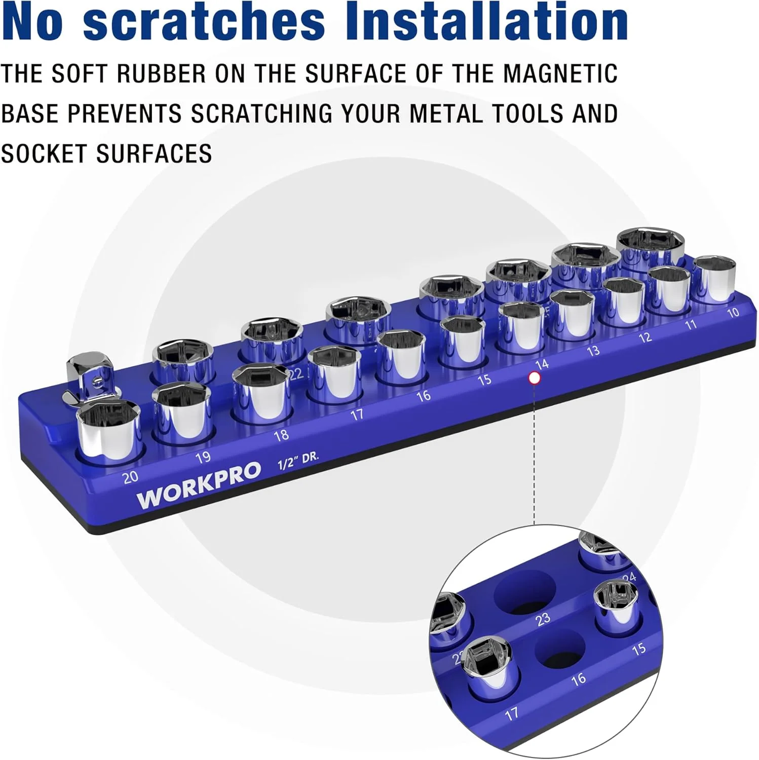 WORKPRO Magnetic Socket Organizer, 1/2-Inch Metric Socket Holder, Socket Trays Holds 19 Pieces Standard Size and Deep Size Sockets(Sockets not Included) - Image 4
