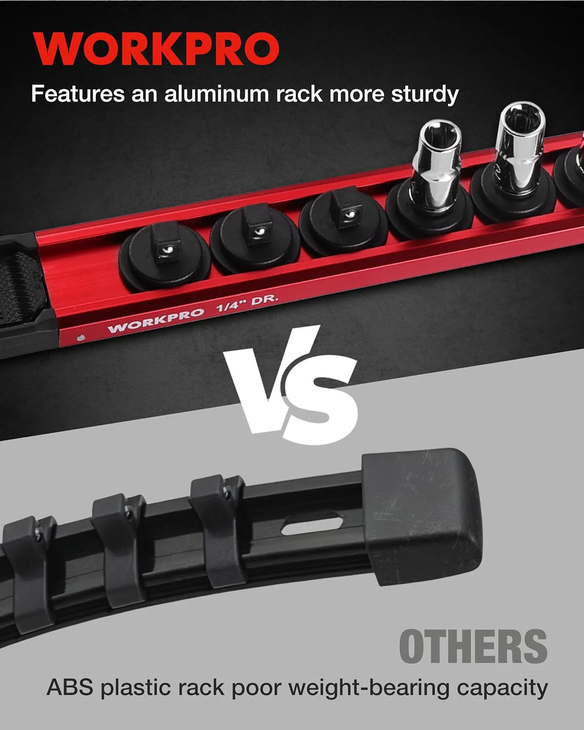 WORKPRO Magnetic Socket Organizer, 1/4" Drive Aluminum Alloy Socket Holder with 12PC Removable Socket Clips for Quick Customization, Socket Rail for Tool Box Drawer (Sockets Not Included) - Image 4