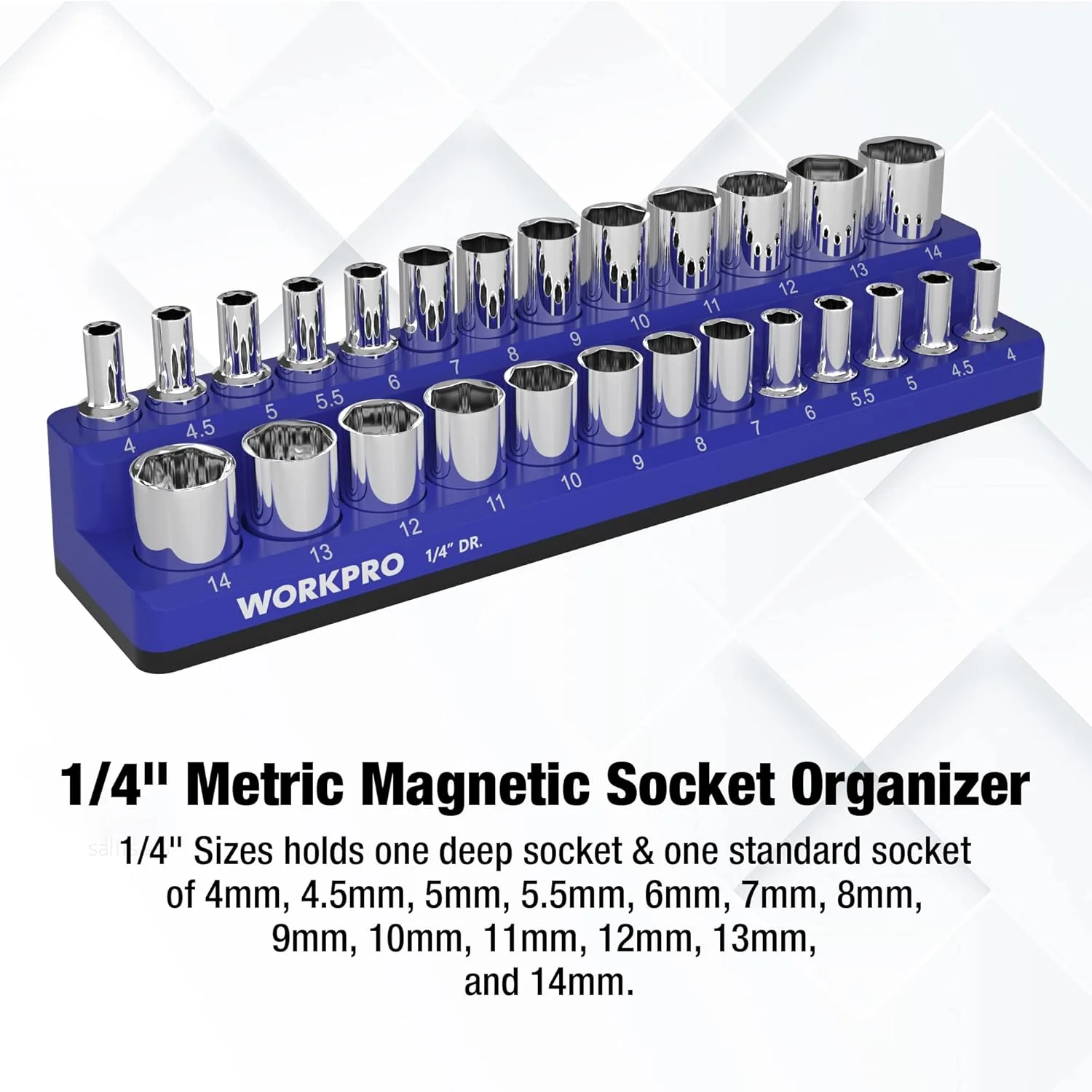 WORKPRO Magnetic Socket Organizer, 1/4-Inch Metric Socket Holder, Tool Trays Holds 26 Pieces Standard Size and Deep Size Sockets(Sockets not Included) - Image 2