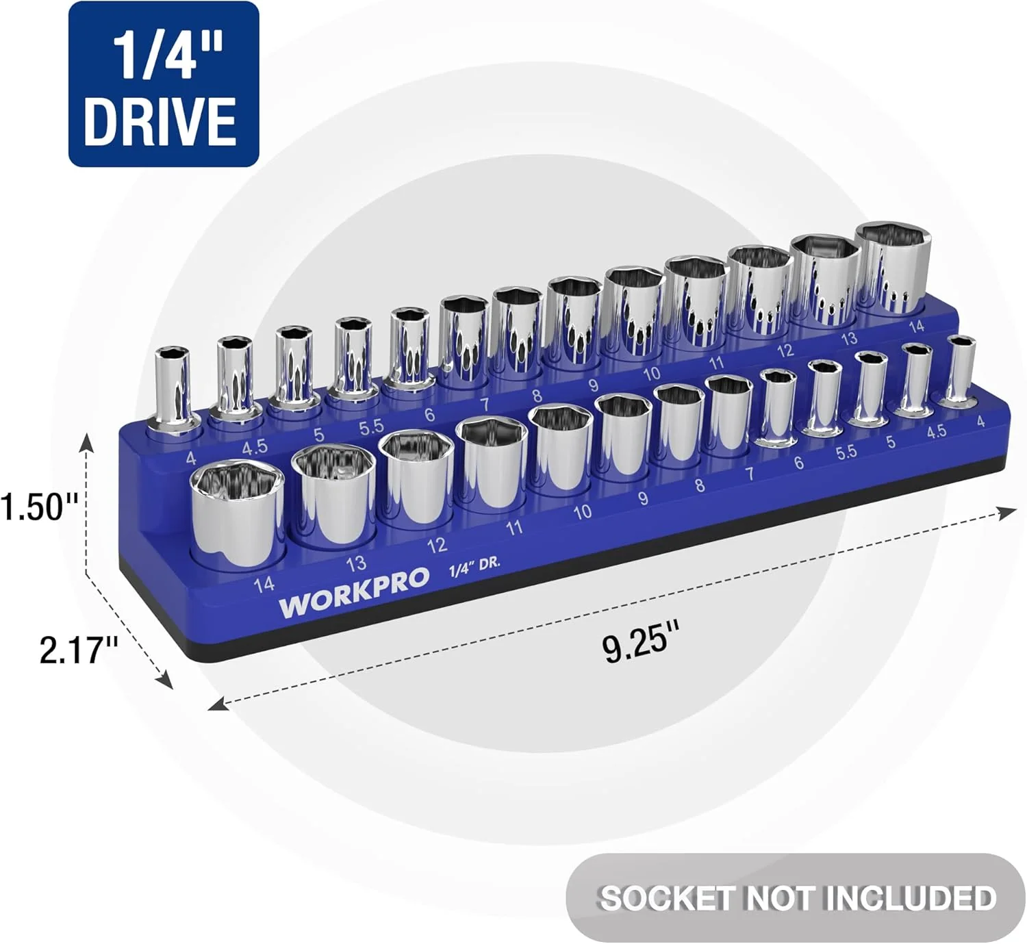 WORKPRO Magnetic Socket Organizer, 1/4-Inch Metric Socket Holder, Tool Trays Holds 26 Pieces Standard Size and Deep Size Sockets(Sockets not Included) - Image 3
