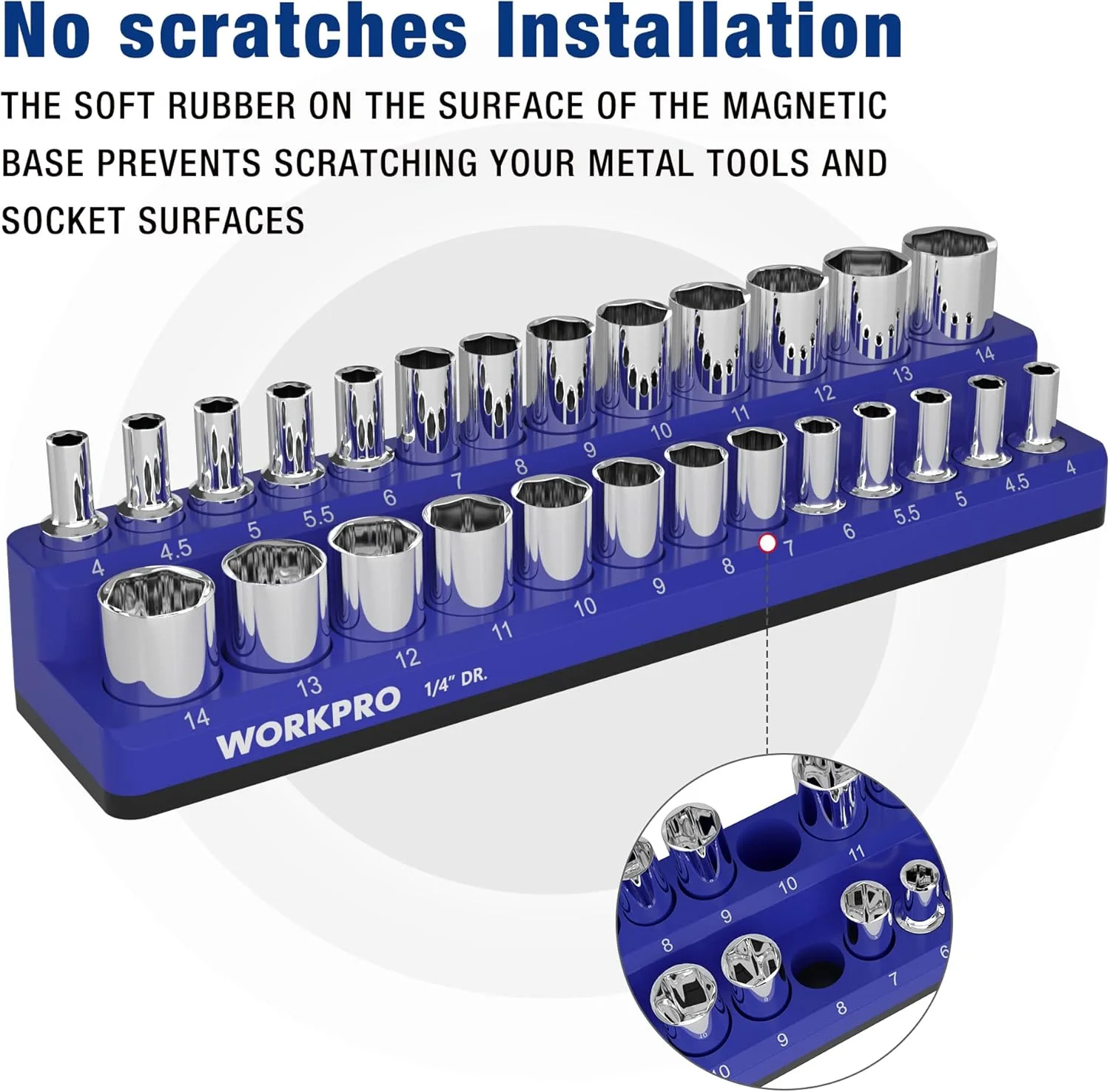 WORKPRO Magnetic Socket Organizer, 1/4-Inch Metric Socket Holder, Tool Trays Holds 26 Pieces Standard Size and Deep Size Sockets(Sockets not Included) - Image 4