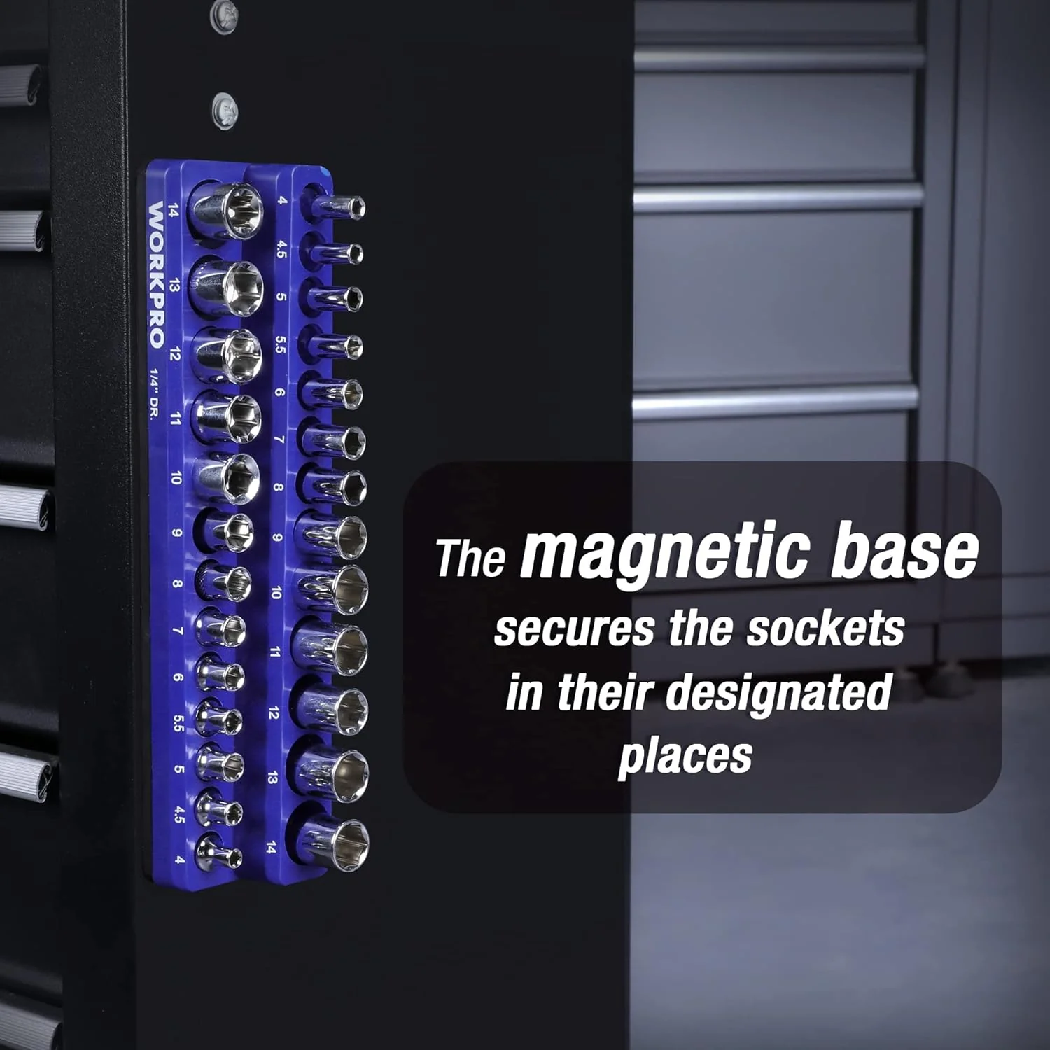 WORKPRO Magnetic Socket Organizer, 1/4-Inch Metric Socket Holder, Tool Trays Holds 26 Pieces Standard Size and Deep Size Sockets(Sockets not Included) - Image 7