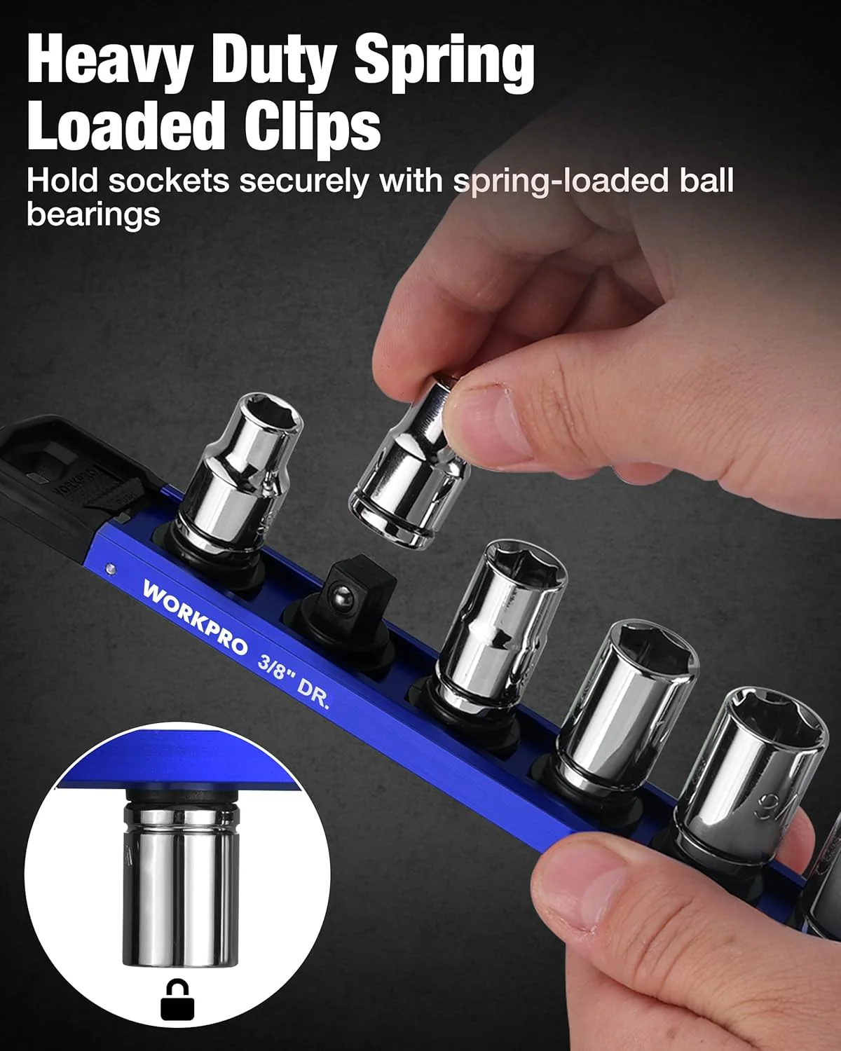 WORKPRO Magnetic Socket Organizer, 3/8" Drive Aluminum Alloy Socket Holder with 10PC Removable Socket Clips for Quick Customization, Socket Rail for Tool Box Drawer (Sockets Not Included) - Image 6