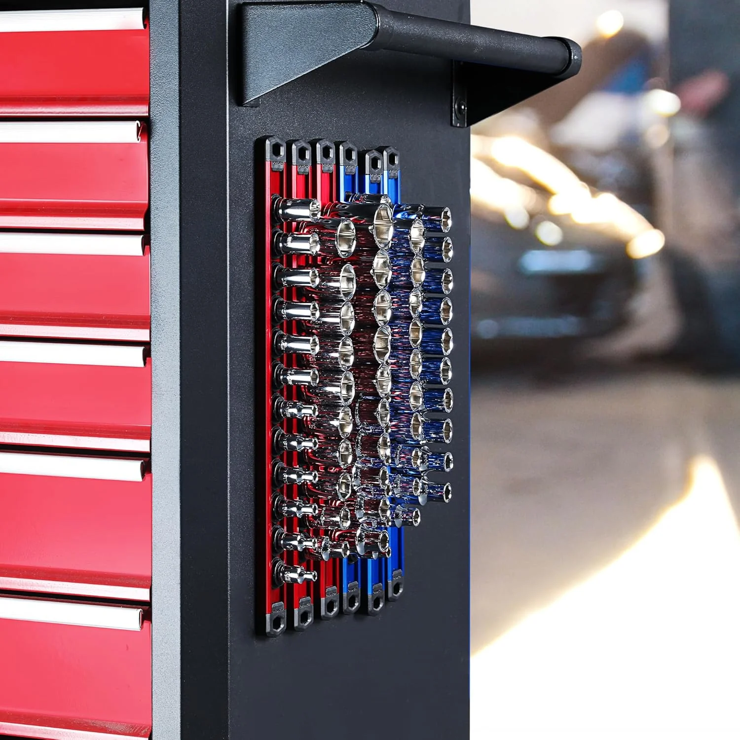 WORKPRO Magnetic Socket Organizer - 6-Piece Aluminum Alloy Socket Rail, Heavy Duty Socket Holder - Set: 1/4-Inch x 12 Clips, 3/8-Inch x 10 Clips, 1/2-Inch x 10 Clips - Image 9