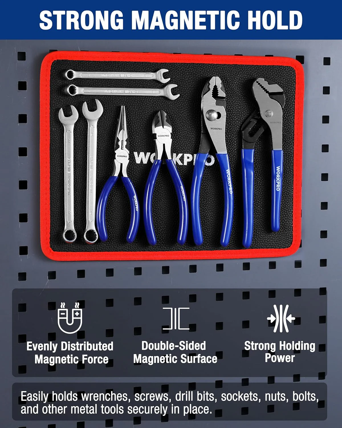 WORKPRO Magnetic Tool Mat, Flexible Magnetic Tool Holder Tray with Durable PVC Surface for Garage, Workshop and Auto Repair, 12.6" x 9.6" - Image 3