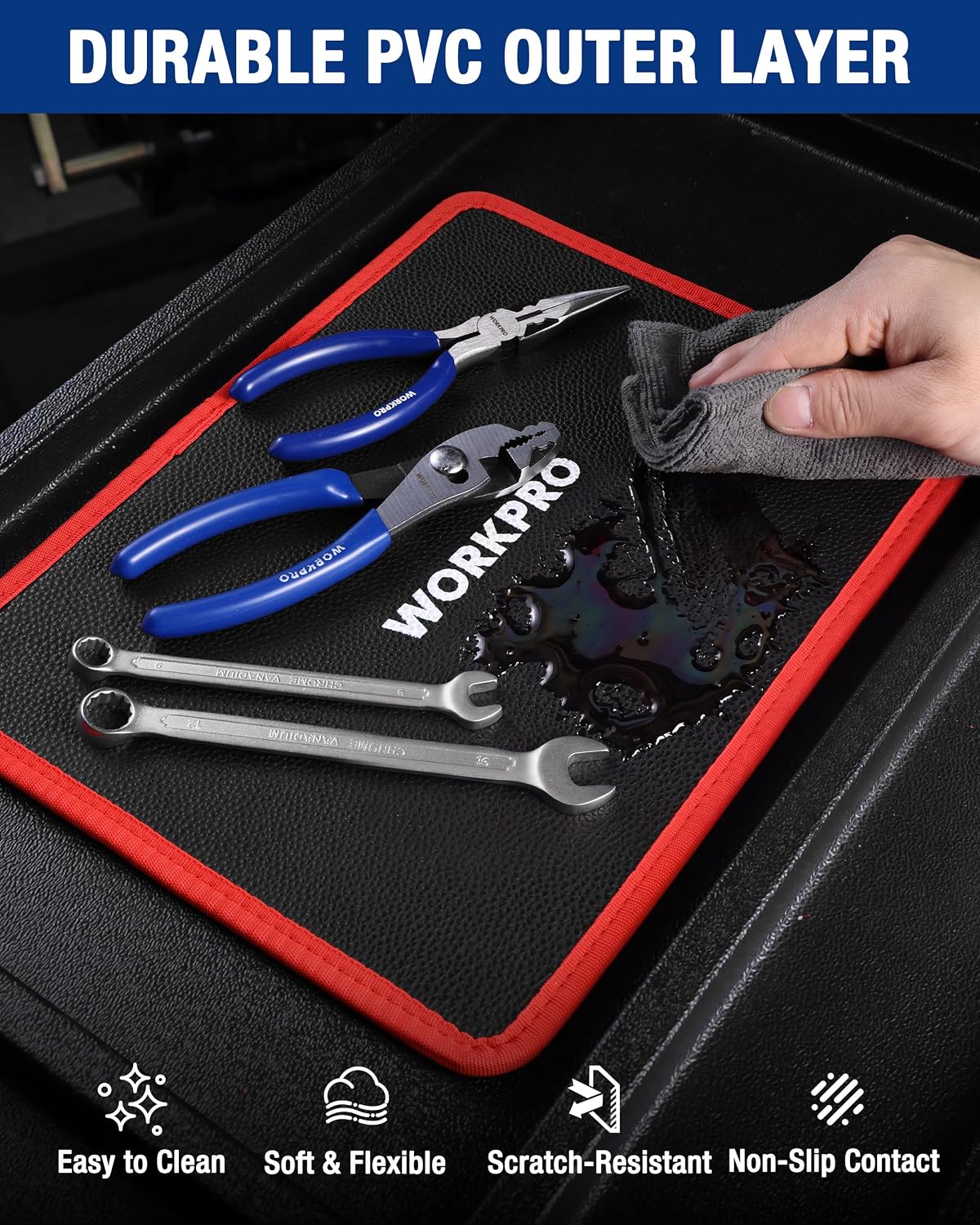 WORKPRO Magnetic Tool Mat, Flexible Magnetic Tool Holder Tray with Durable PVC Surface for Garage, Workshop and Auto Repair, 12.6" x 9.6" - Image 6