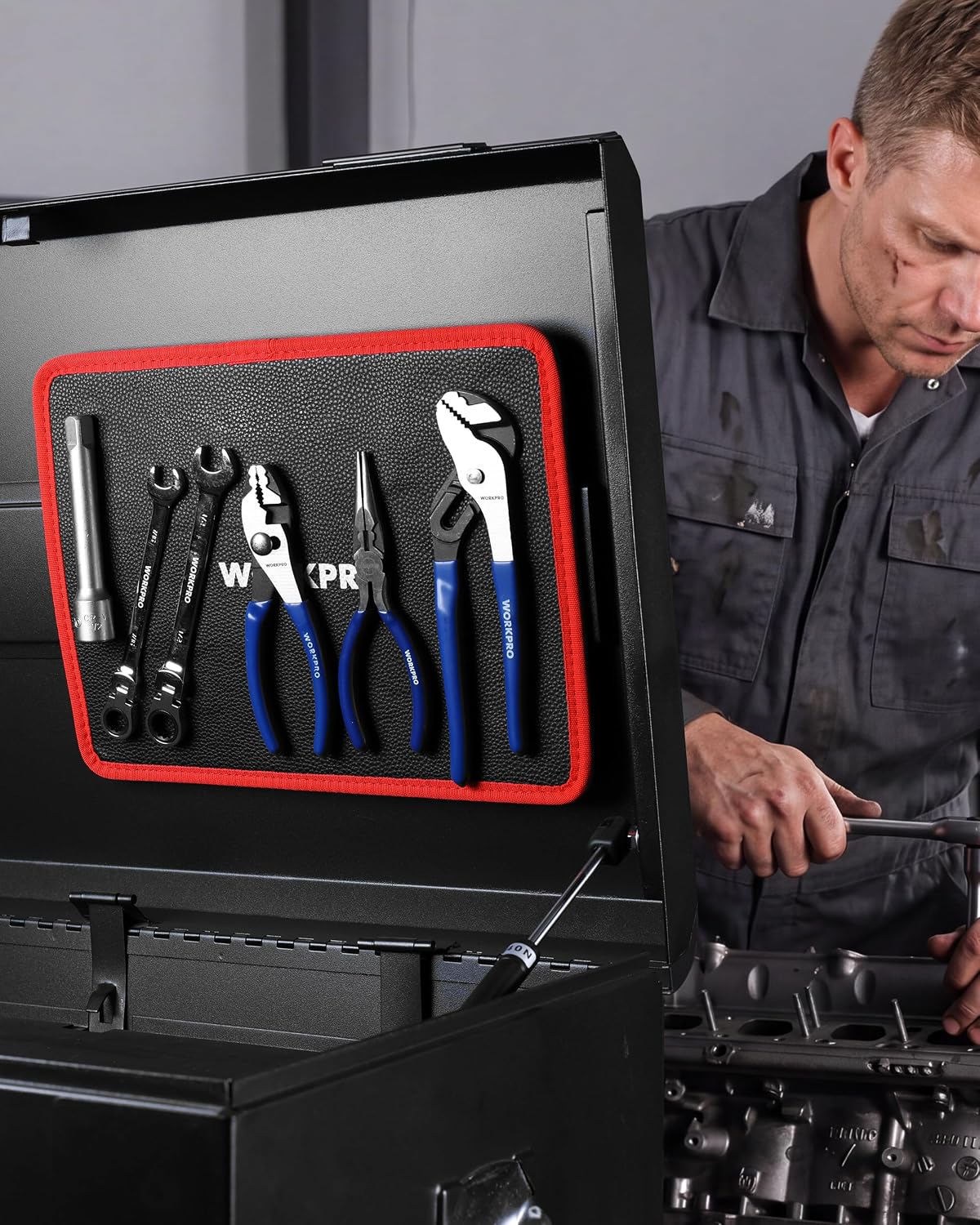 WORKPRO Magnetic Tool Mat, Flexible Magnetic Tool Holder Tray with Durable PVC Surface for Garage, Workshop and Auto Repair, 12.6" x 9.6" - Image 9
