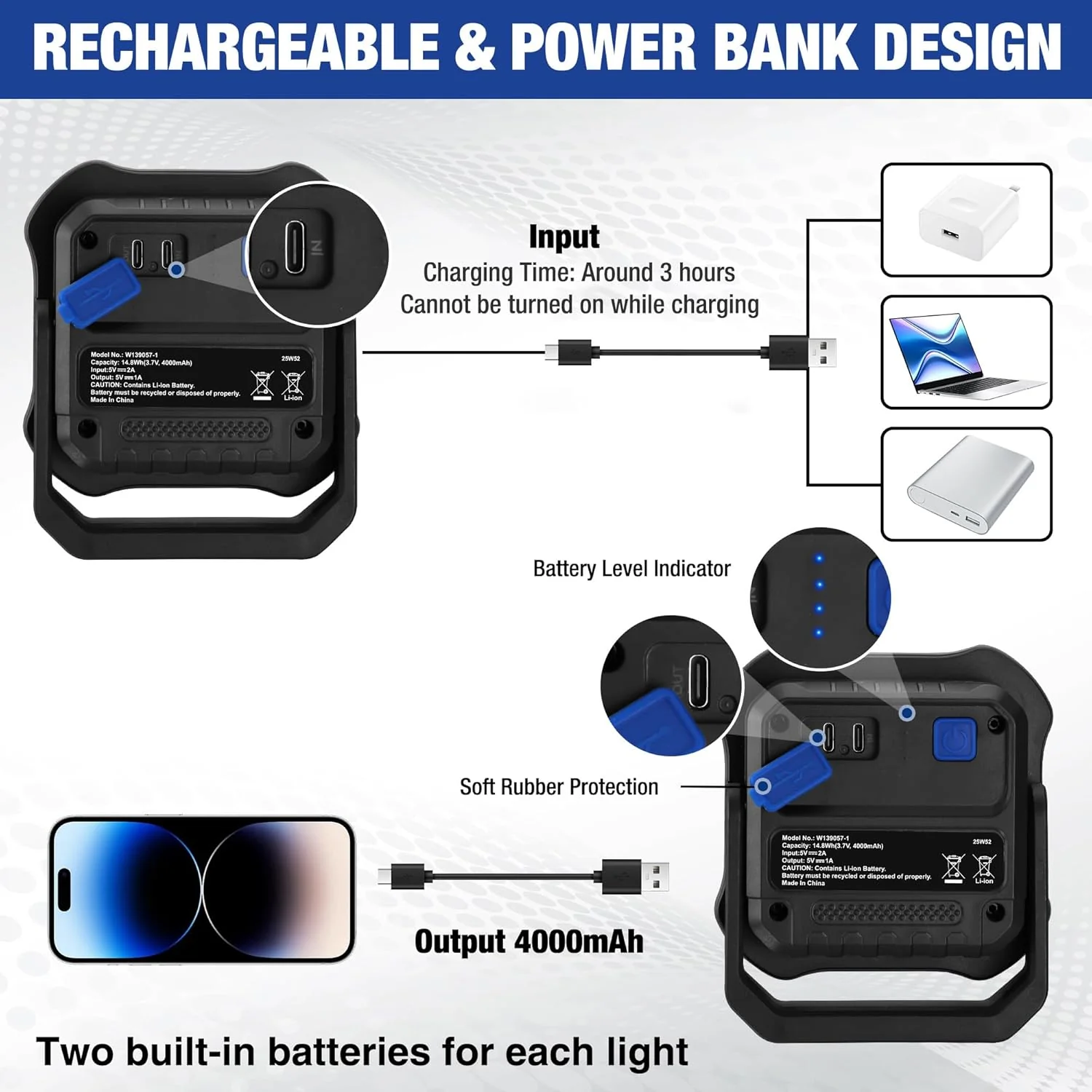 WORKPRO Magnetic Work Light, 4000mAh Rechargeable LED Work Lights with Stand, Portable 2000LM Flood Light for Camping, Fishing, Car Repair, Emergency, Job Site Lighting, Mechanic Light with 5 Modes - Image 4