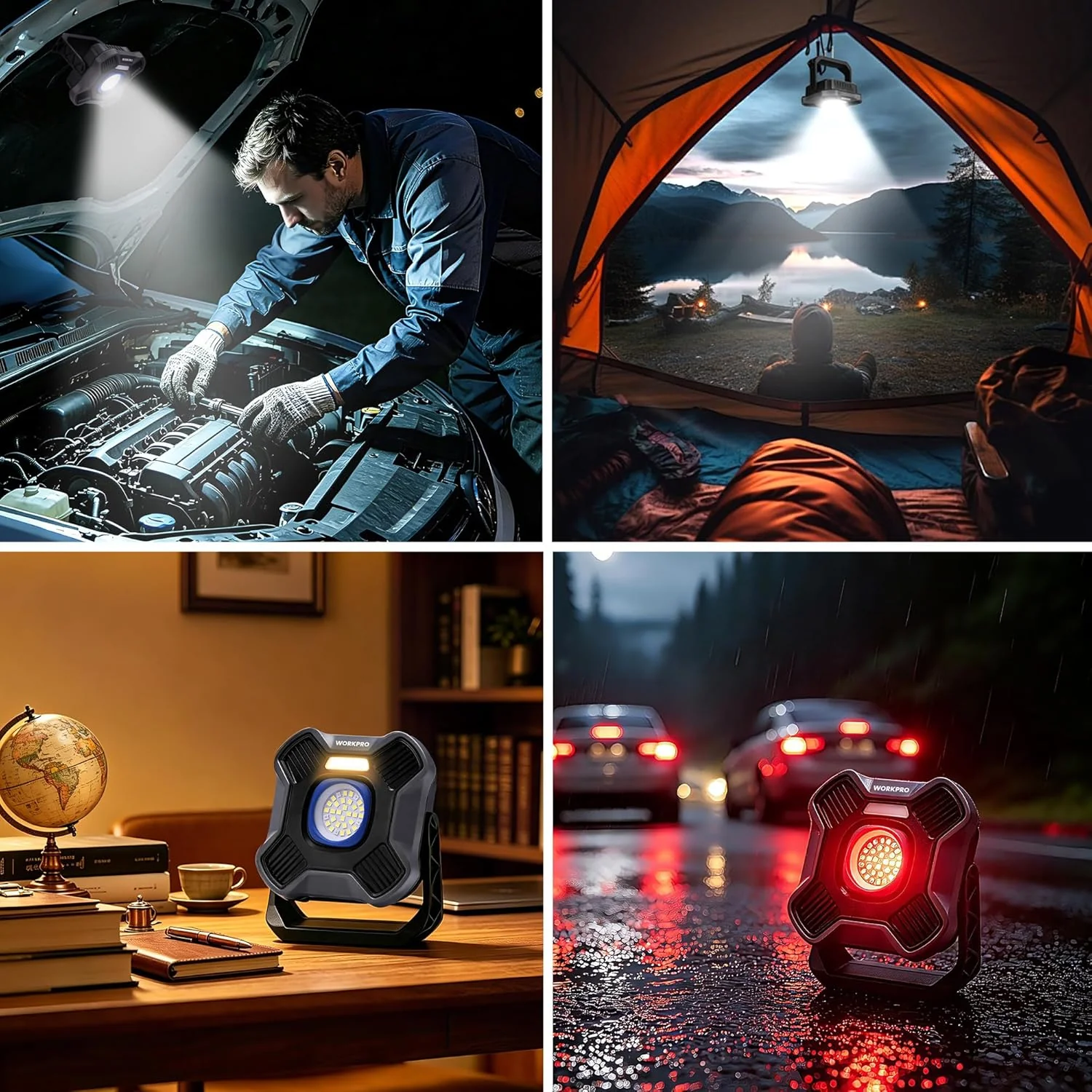 WORKPRO Magnetic Work Light, 4000mAh Rechargeable LED Work Lights with Stand, Portable 2000LM Flood Light for Camping, Fishing, Car Repair, Emergency, Job Site Lighting, Mechanic Light with 5 Modes - Image 6