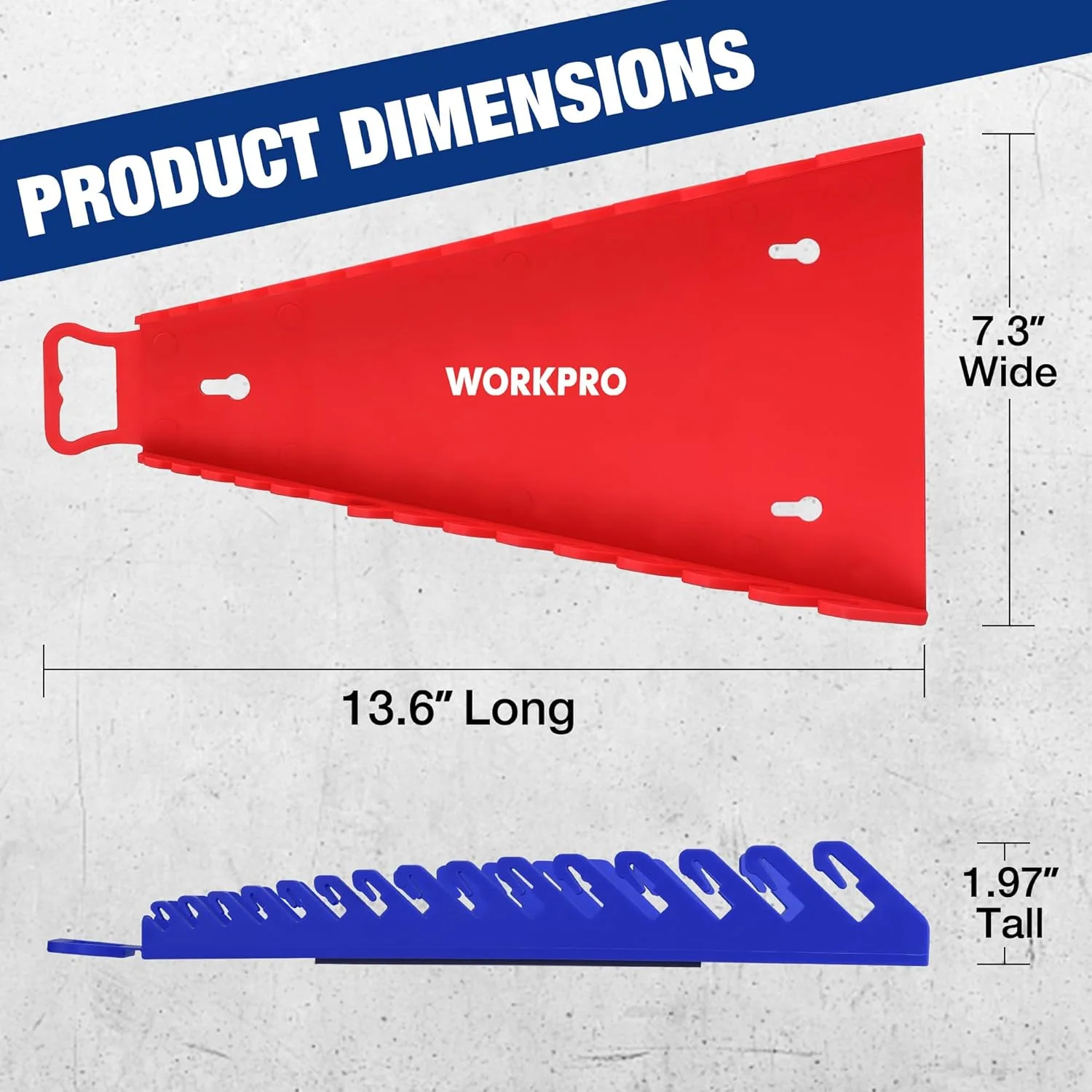 WORKPRO Magnetic Wrench Organizer, 15-Slot Gripper Wrench Holder for Tool Box, 2-Pack Wrench Rack Fits SAE (1/4" to 1-1/16") and Metric (6mm to 27mm), Flexible Grips, Blue and Red - Image 2