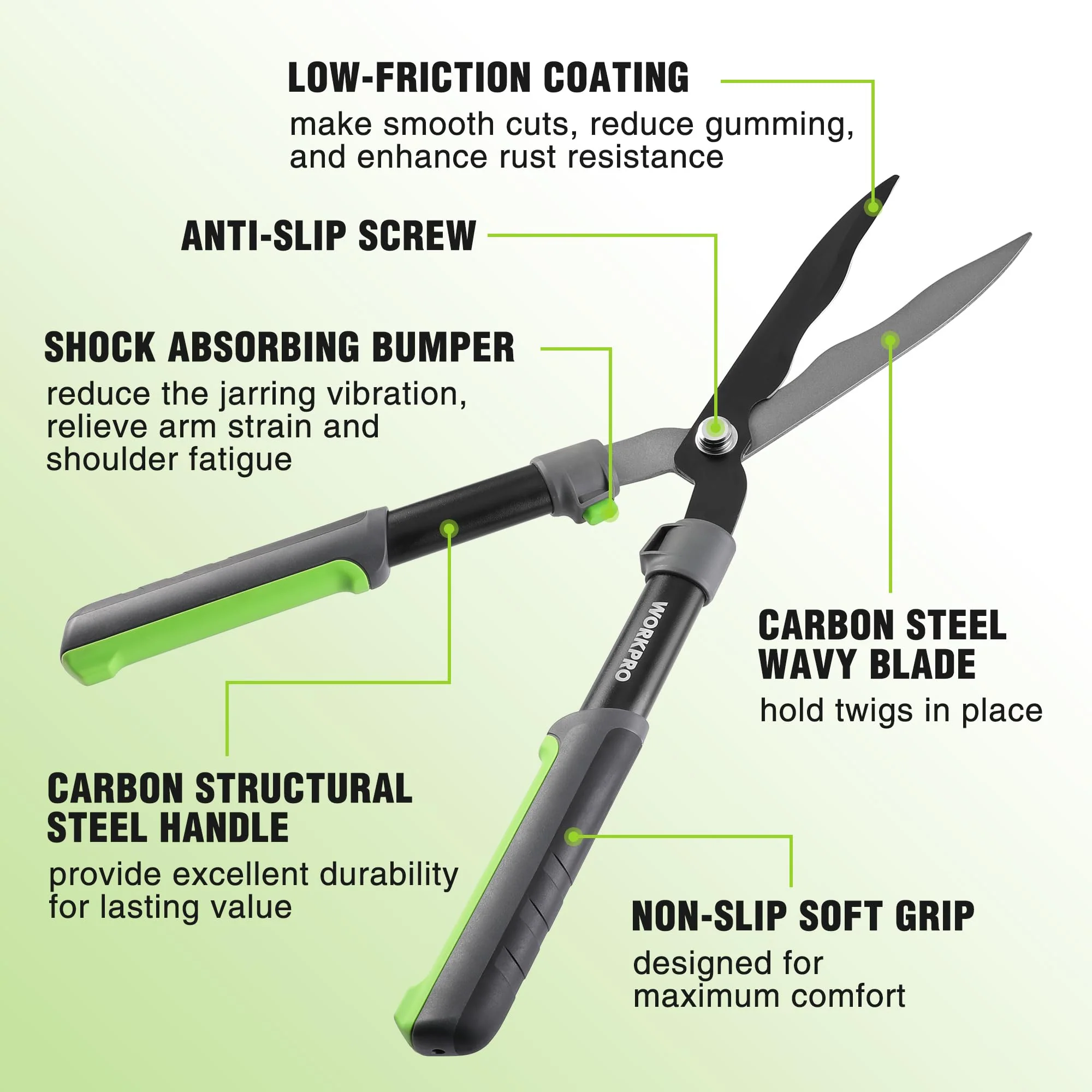 WORKPRO Manual Hedge Trimmers with Steel Wavy Blade - Image 9