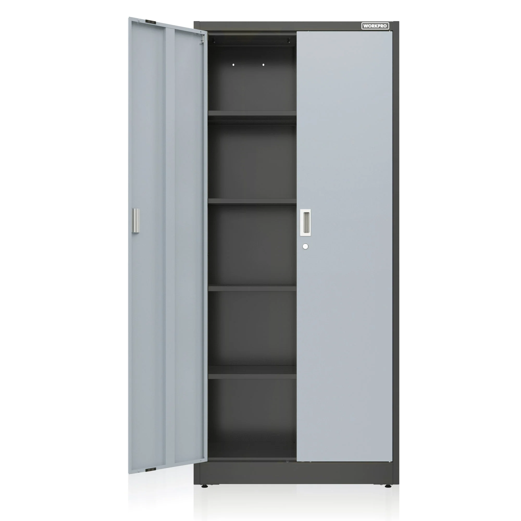 WORKPRO Metal Garage Cabinet with 5-Shelf & 5-Drawers, 71 Inches Tall Freestanding Garage Cabinet, Solid Packed, Gray/Black