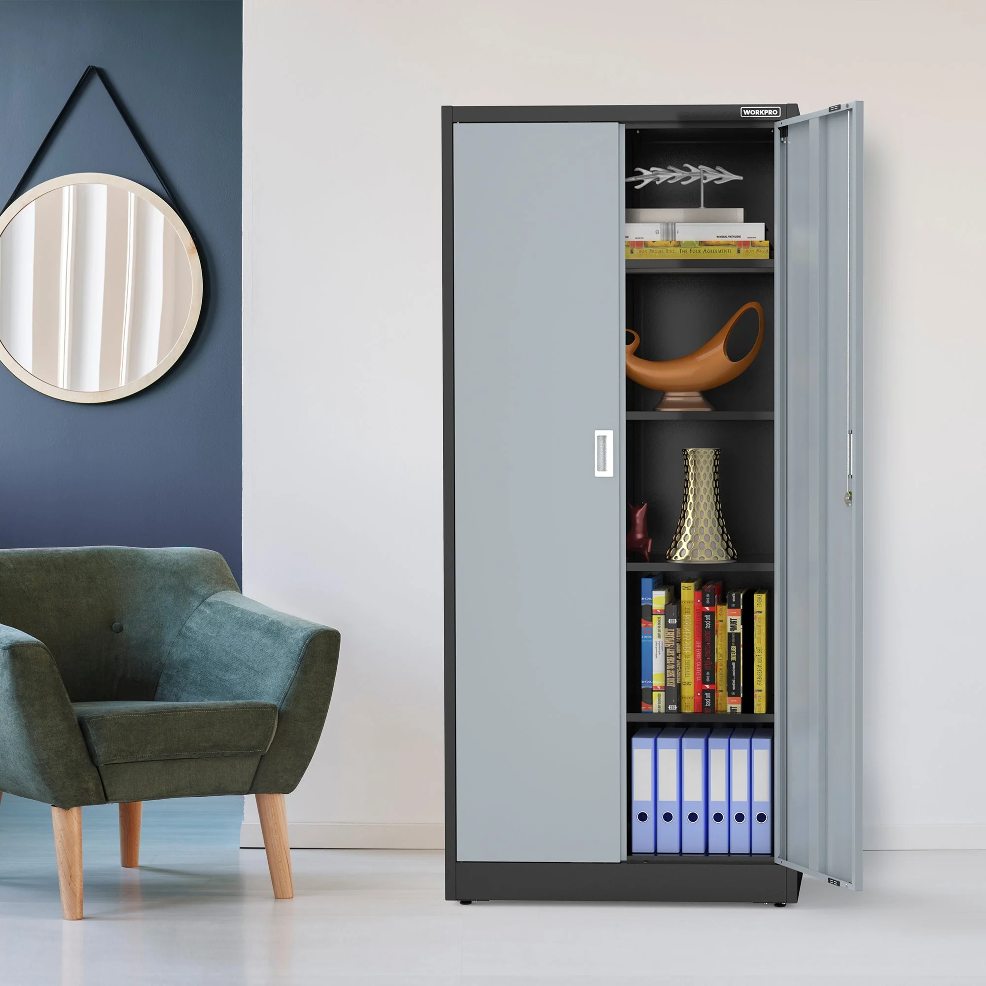WORKPRO Metal Garage Cabinet with 5-Shelf & 5-Drawers, 71 Inches Tall Freestanding Garage Cabinet, Solid Packed, Gray/Black - Image 10