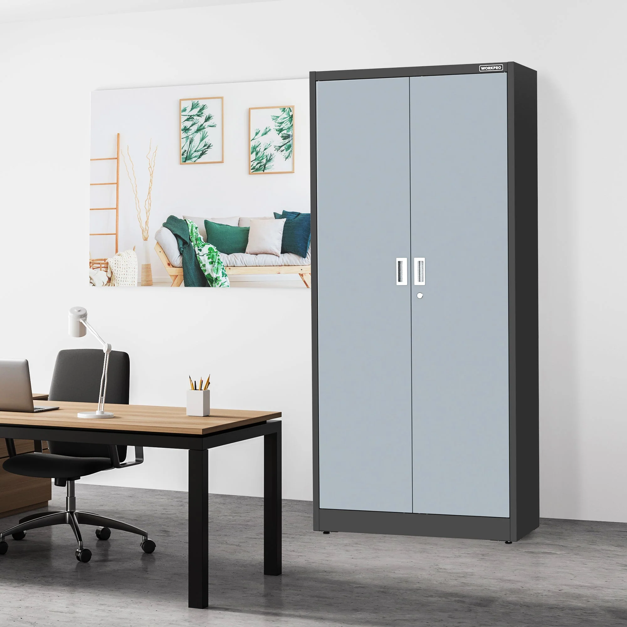 WORKPRO Metal Garage Cabinet with 5-Shelf & 5-Drawers, 71 Inches Tall Freestanding Garage Cabinet, Solid Packed, Gray/Black - Image 11