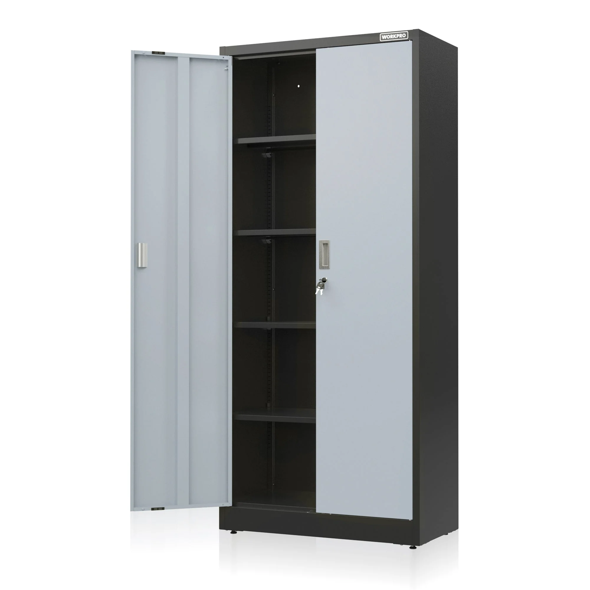 WORKPRO Metal Garage Cabinet with 5-Shelf & 5-Drawers, 71 Inches Tall Freestanding Garage Cabinet, Solid Packed, Gray/Black - Image 2