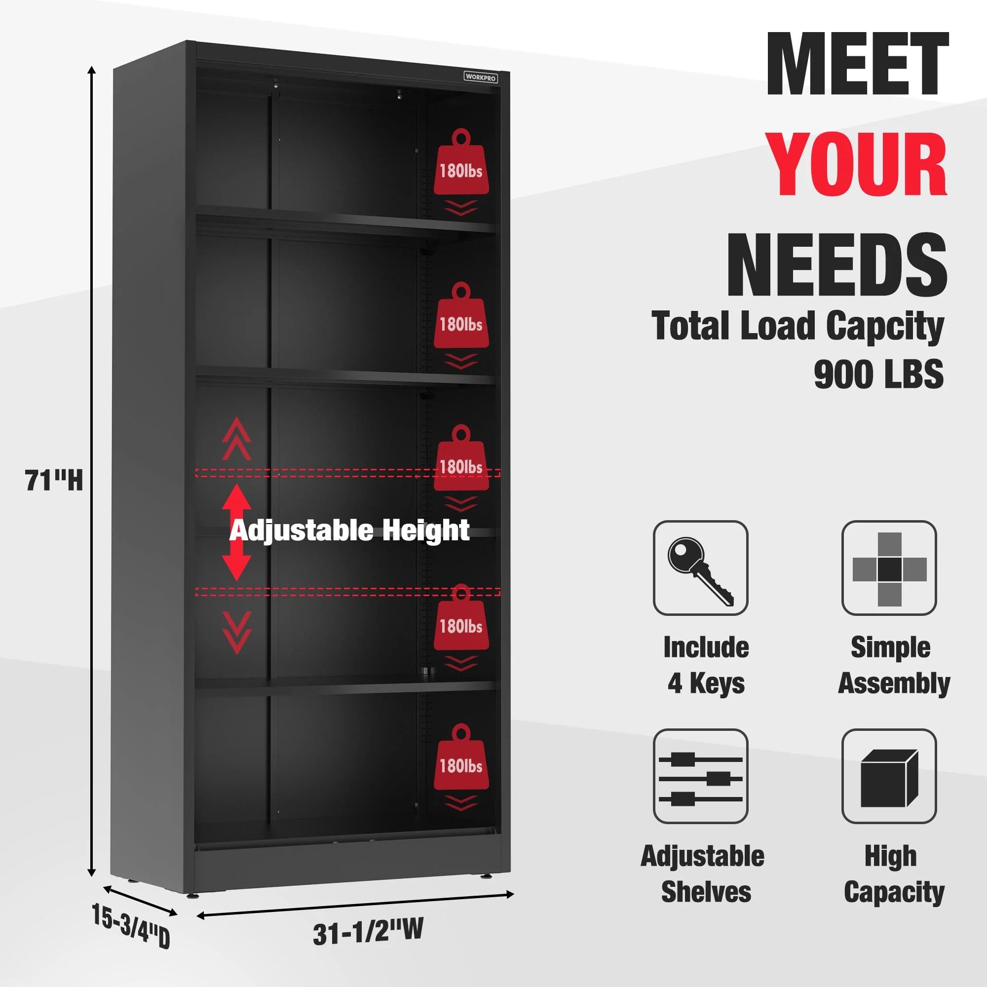 WORKPRO Metal Garage Cabinet with 5-Shelf & 5-Drawers, 71 Inches Tall Freestanding Garage Cabinet, Solid Packed, Gray/Black - Image 3