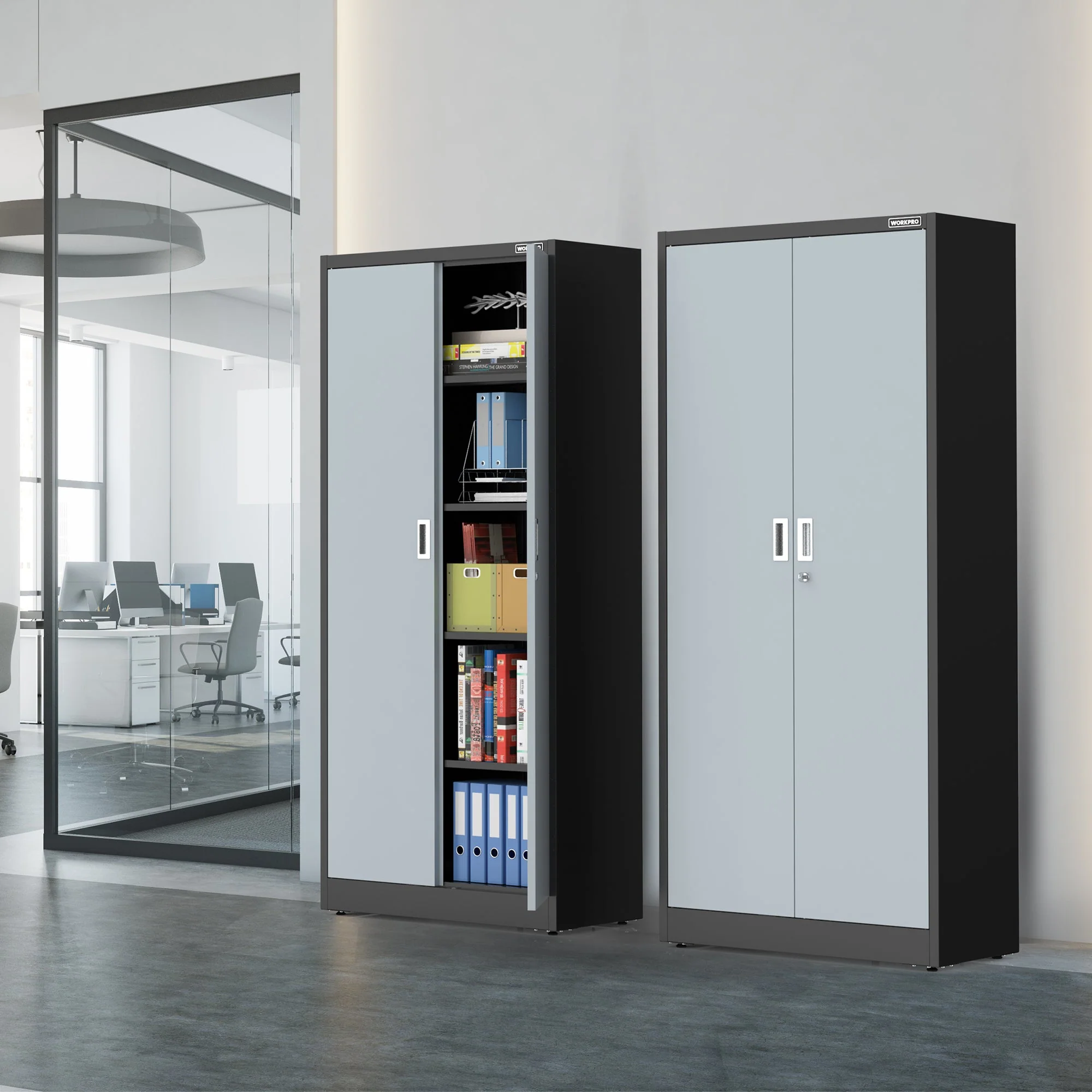 WORKPRO Metal Garage Cabinet with 5-Shelf & 5-Drawers, 71 Inches Tall Freestanding Garage Cabinet, Solid Packed, Gray/Black - Image 7