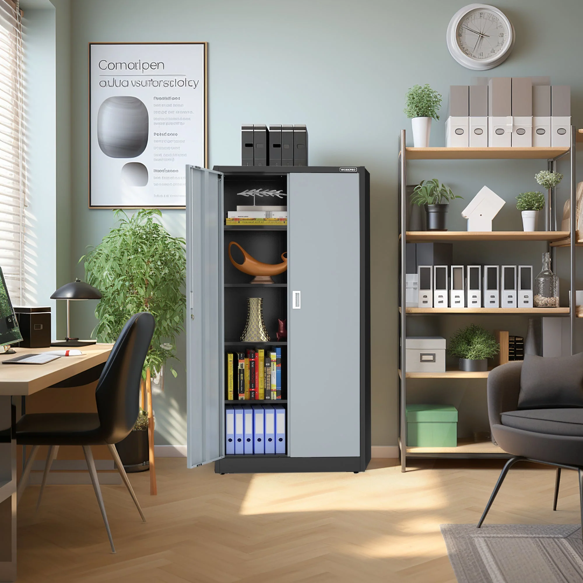 WORKPRO Metal Garage Cabinet with 5-Shelf & 5-Drawers, 71 Inches Tall Freestanding Garage Cabinet, Solid Packed, Gray/Black - Image 9