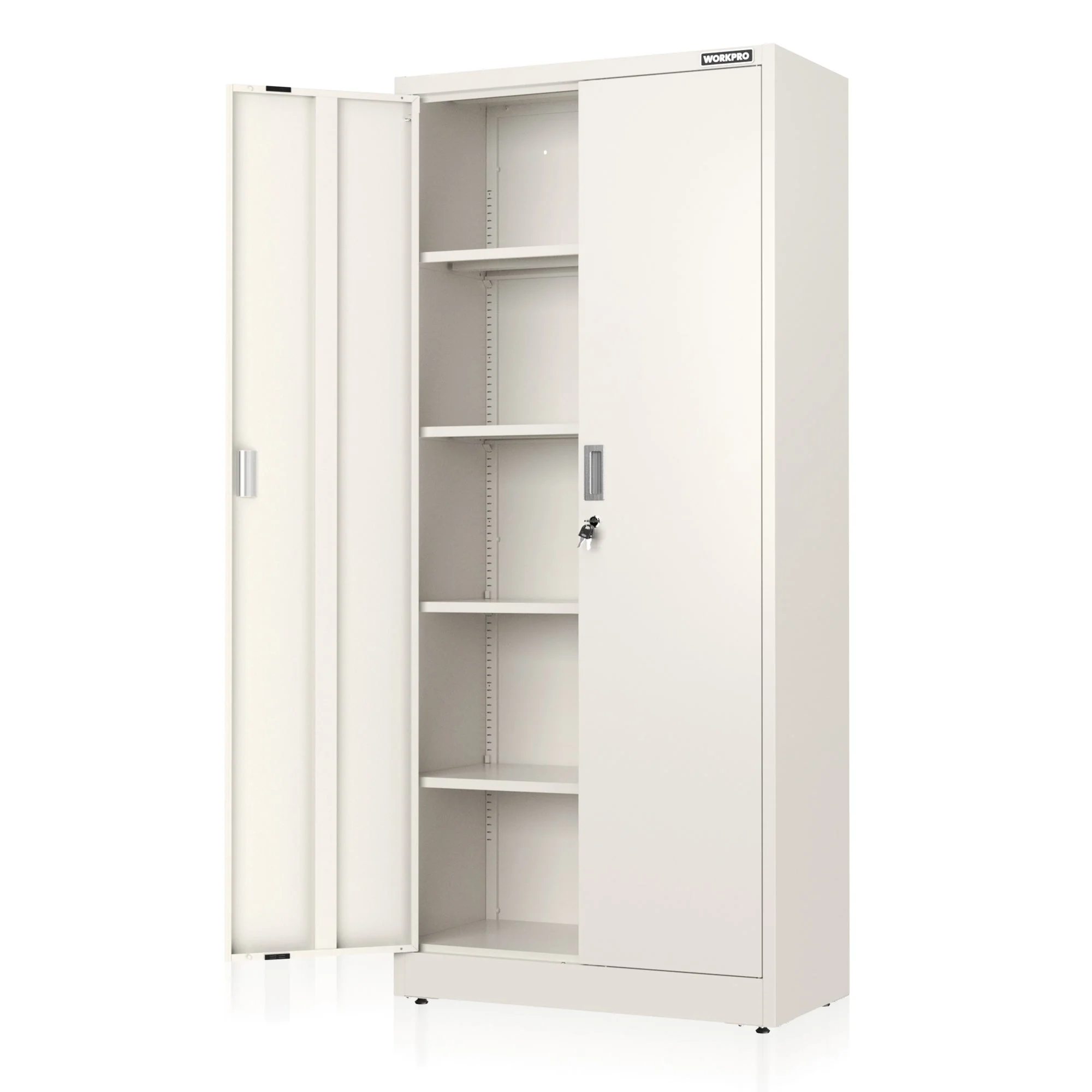 WORKPRO Metal Garage Cabinet with 5-Shelf & 5-Drawers, 71 Inches Tall Freestanding Garage Cabinet, Solid Packed, White