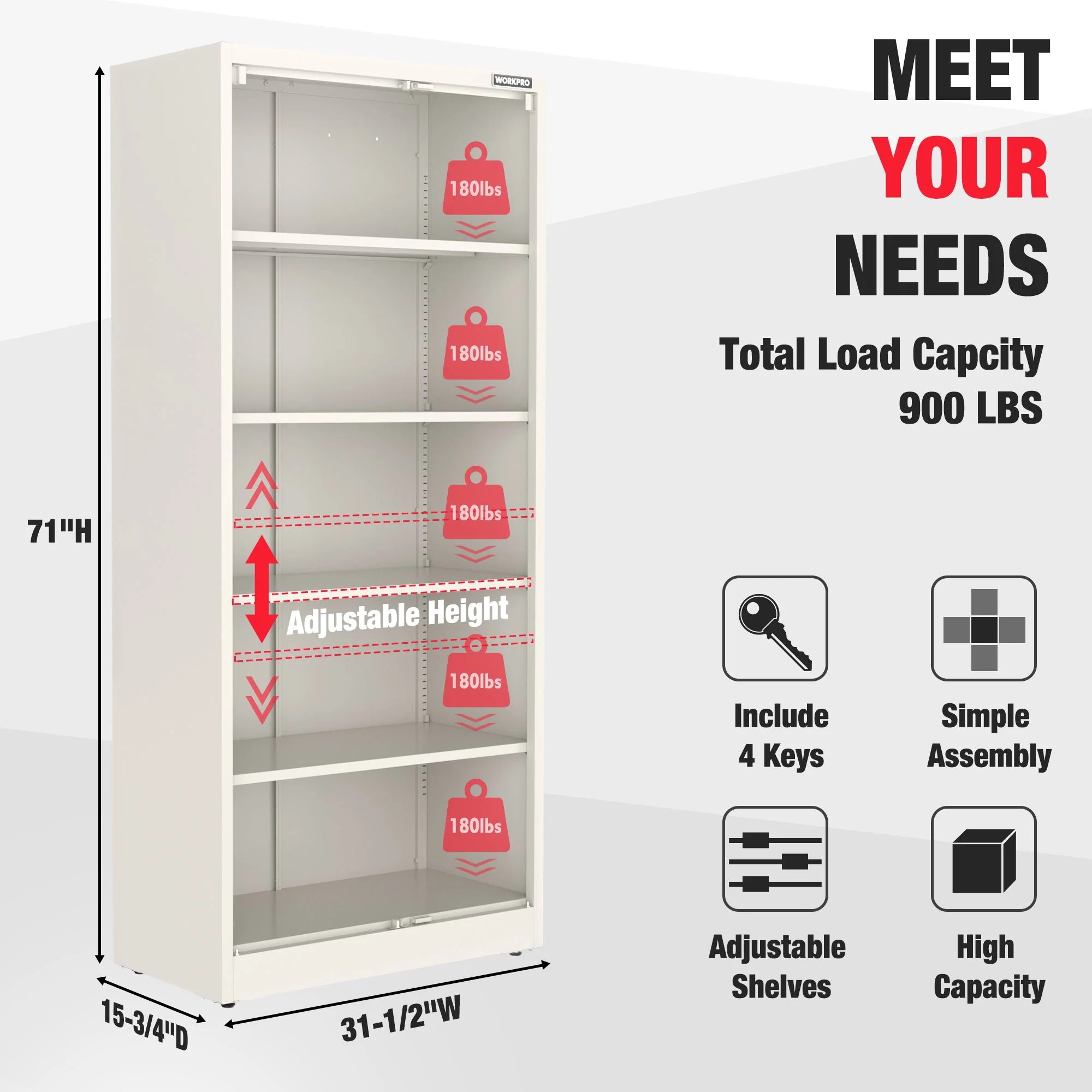 WORKPRO Metal Garage Cabinet with 5-Shelf & 5-Drawers, 71 Inches Tall Freestanding Garage Cabinet, Solid Packed, White - Image 3