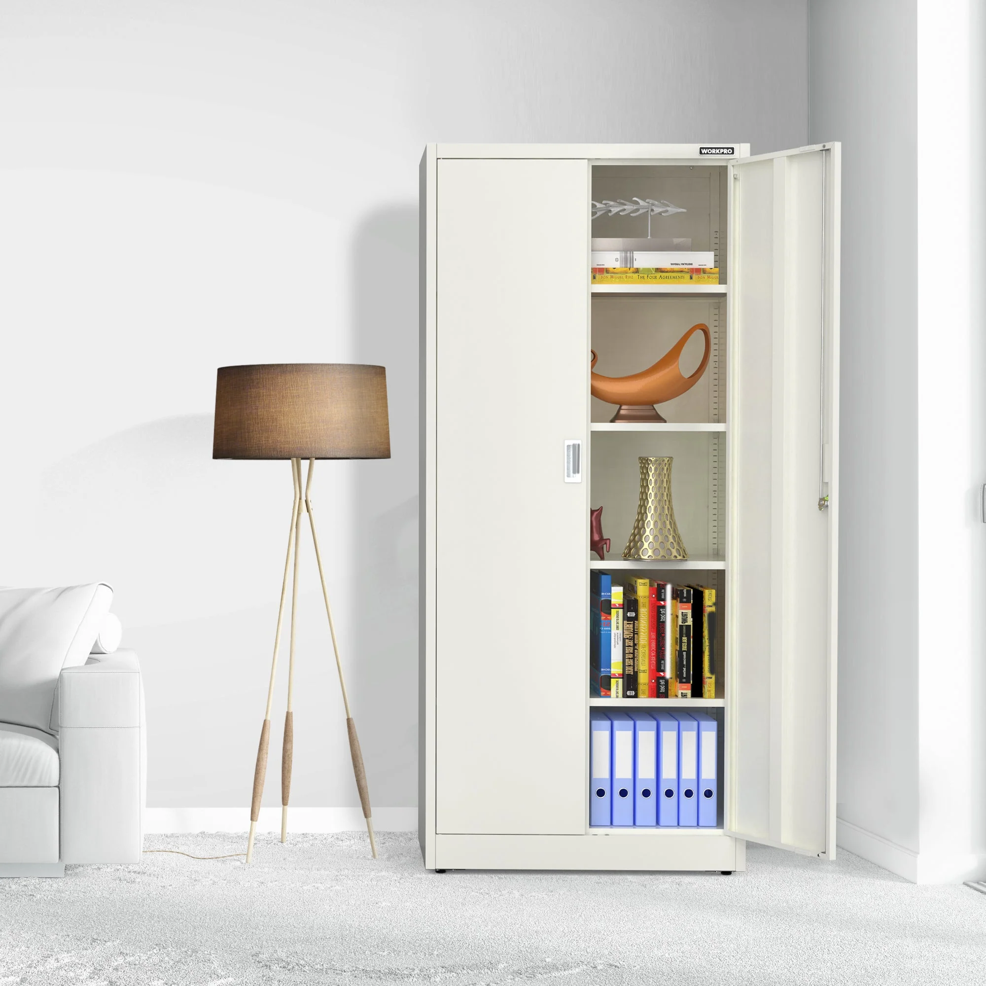WORKPRO Metal Garage Cabinet with 5-Shelf & 5-Drawers, 71 Inches Tall Freestanding Garage Cabinet, Solid Packed, White - Image 7