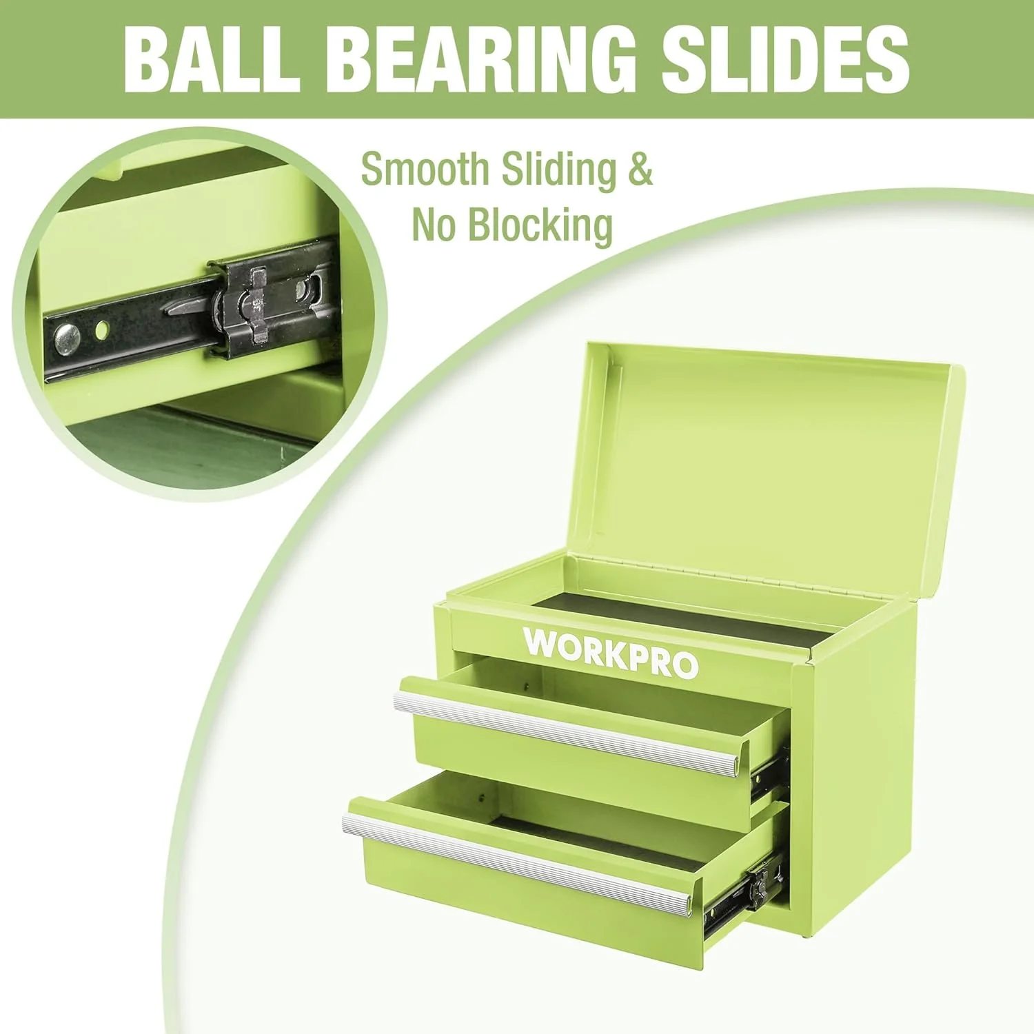 WORKPRO Metal Mini Tool Box, Top Tool Chest containing Two Drawers with Ball Bearing Slides, PVC Drawer Liners and PP Feet Pads, Durable Cold Rolled Steel Small Toolbox for Multi-Purpose Storage - Image 4