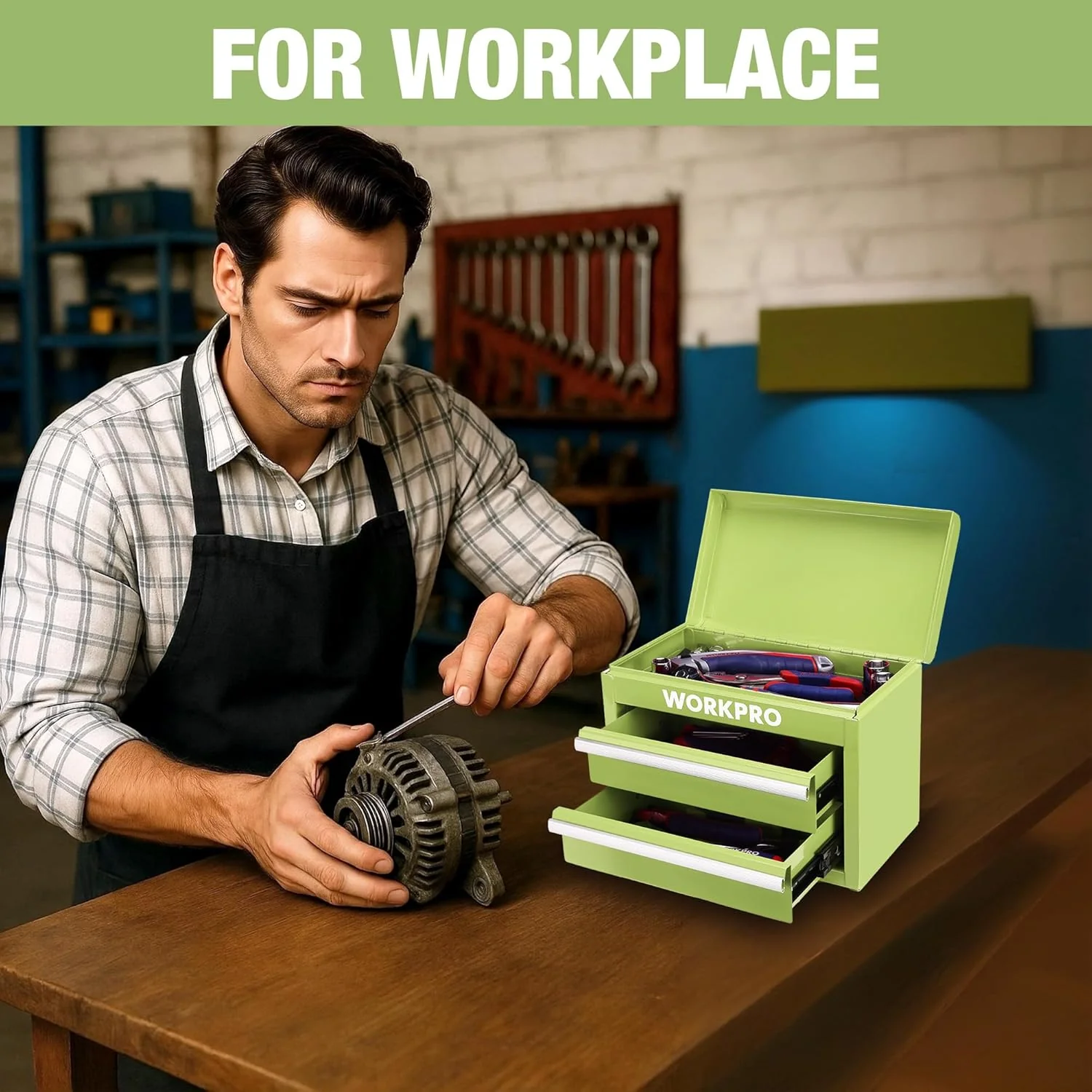 WORKPRO Metal Mini Tool Box, Top Tool Chest containing Two Drawers with Ball Bearing Slides, PVC Drawer Liners and PP Feet Pads, Durable Cold Rolled Steel Small Toolbox for Multi-Purpose Storage - Image 6