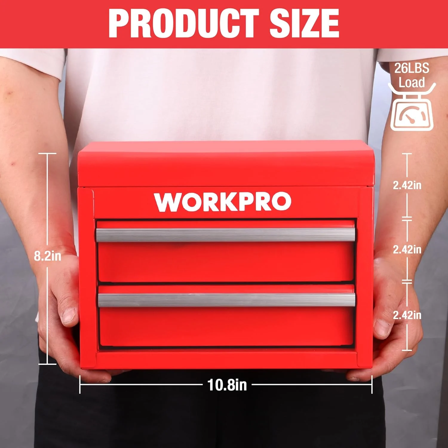 WORKPRO Metal Mini Tool Box, Top Tool Chest containing Two Drawers with Ball Bearing Slides, PVC Drawer Liners and PP Feet Pads, Durable Cold Rolled Steel Small Toolbox for Multi-Purpose Storage - Image 2