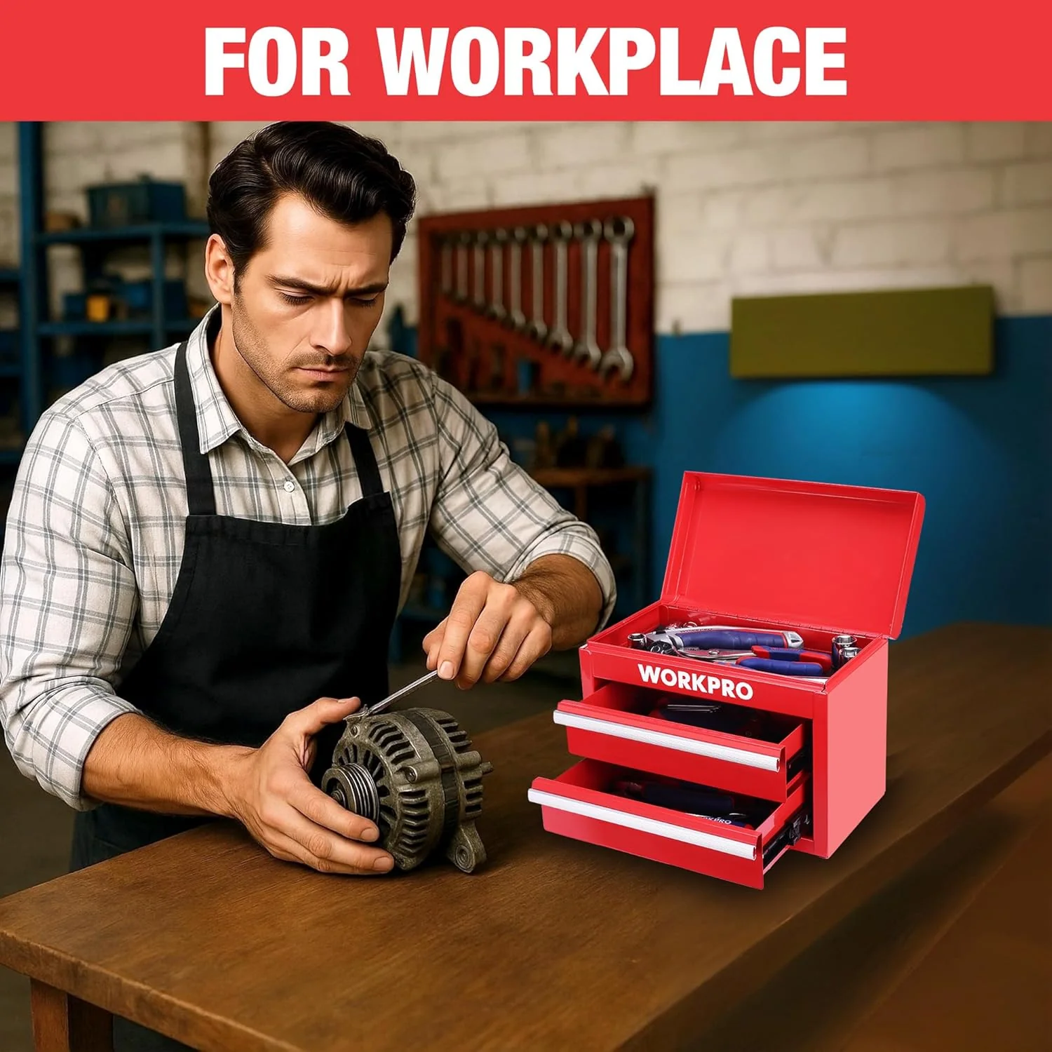 WORKPRO Metal Mini Tool Box, Top Tool Chest containing Two Drawers with Ball Bearing Slides, PVC Drawer Liners and PP Feet Pads, Durable Cold Rolled Steel Small Toolbox for Multi-Purpose Storage - Image 6