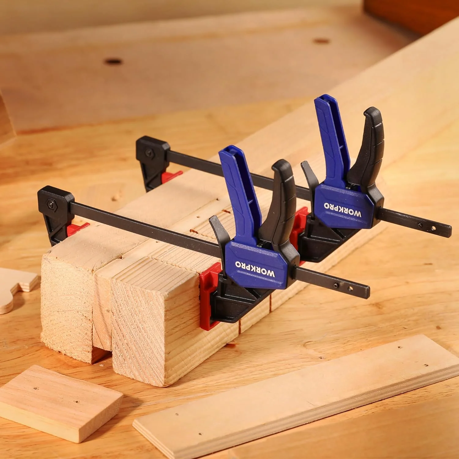 WORKPRO Mini Bar Clamps for Woodworking, 6"(2) and 4-1/2"(2), 4-Piece One-Handed Clamp/Spreader, Light-Duty Quick-Change F Clamp with 150lbs Load Limit Blue - Image 10
