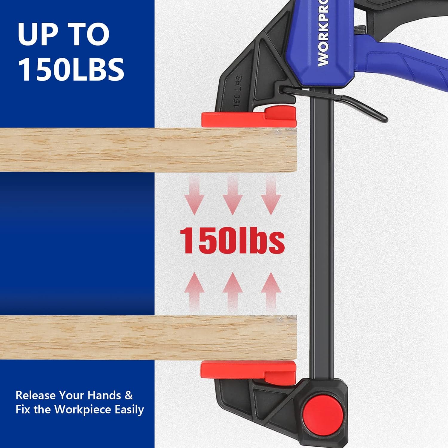 WORKPRO Mini Bar Clamps for Woodworking, 6"(2) and 4-1/2"(2), 4-Piece One-Handed Clamp/Spreader, Light-Duty Quick-Change F Clamp with 150lbs Load Limit Blue - Image 4