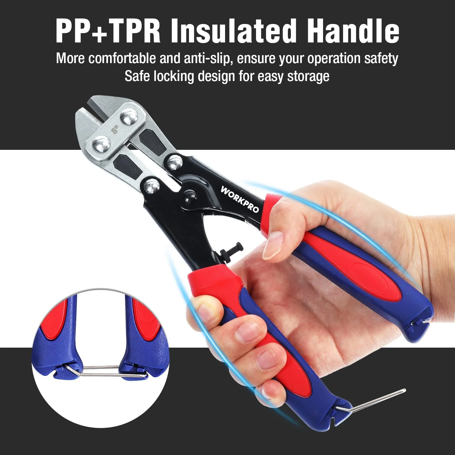 WORKPRO Mini Bolt Cutter 8-inch/210mm, CR-MO Small Bolt Cutter - Image 6