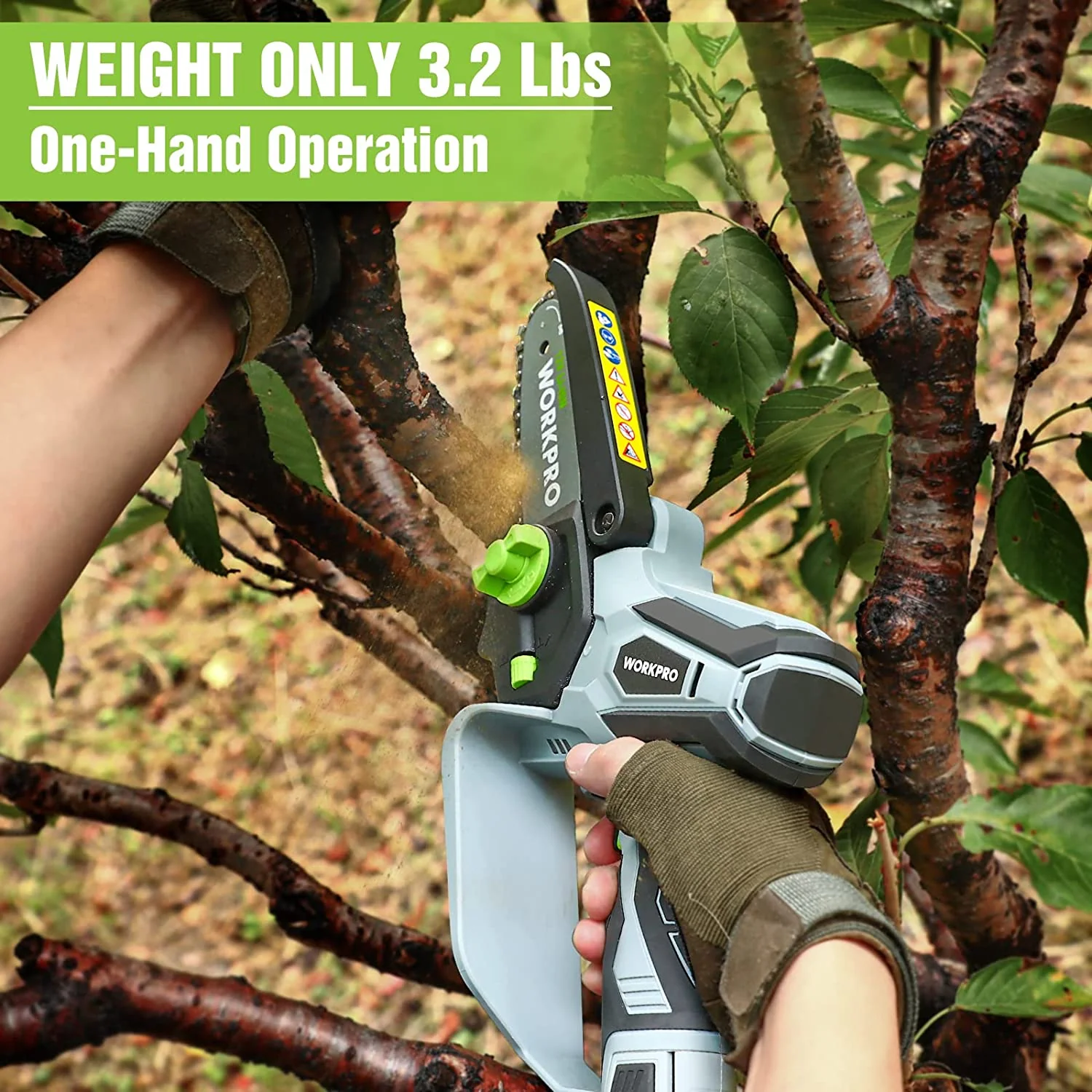 WORKPRO Mini Chainsaw, 6.3“ Cordless Electric Compact Chain Saw with 2 Batteries, Replacement Guide Bar and Chain - Image 3