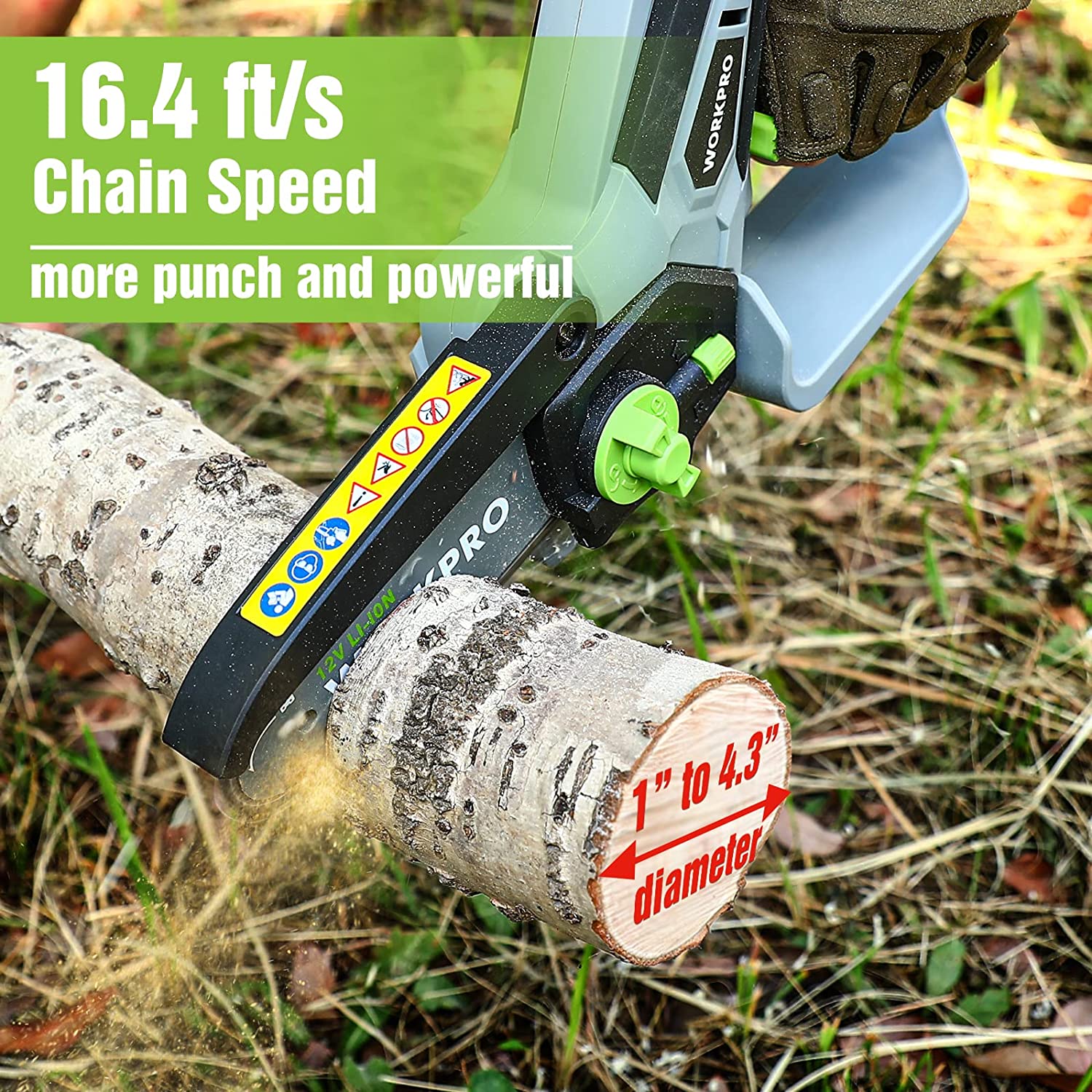 WORKPRO Mini Chainsaw, 6.3“ Cordless Electric Compact Chain Saw with 2 Batteries, Replacement Guide Bar and Chain - Image 4
